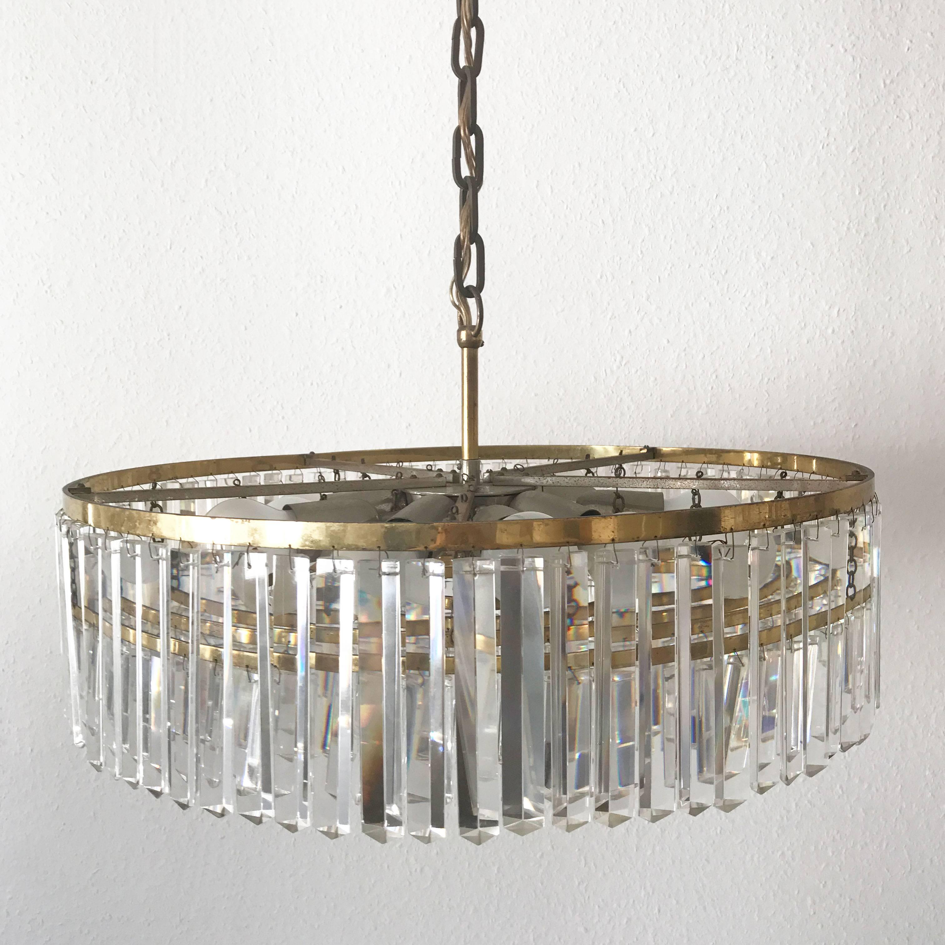 XL Crystal Glass Chandelier or Pendant Lamp by Bakalowits & Söhne Vienna 1950s In Good Condition In Munich, DE