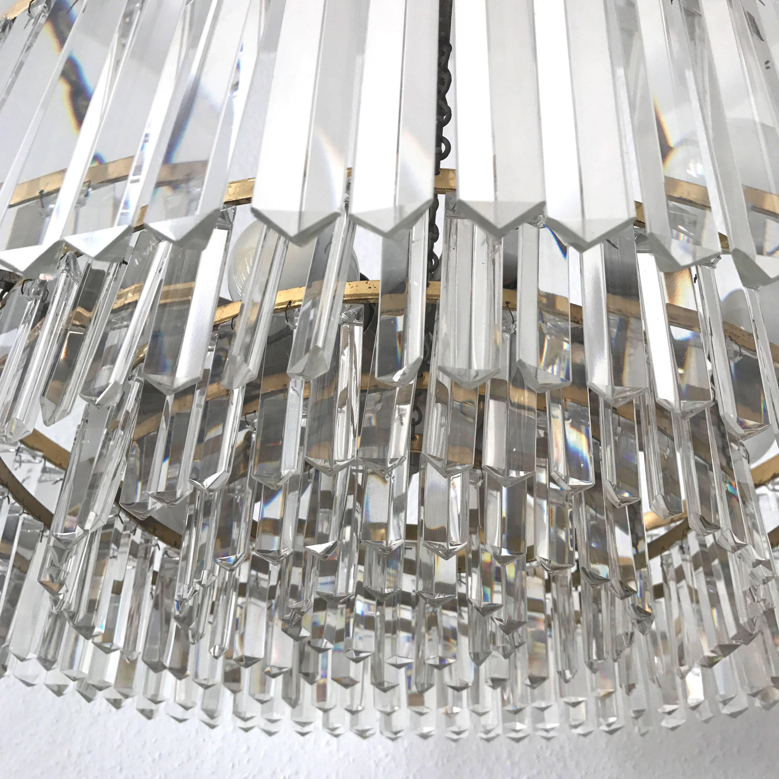 Metal XL Crystal Glass Chandelier or Pendant Lamp by Bakalowits & Söhne Vienna 1950s