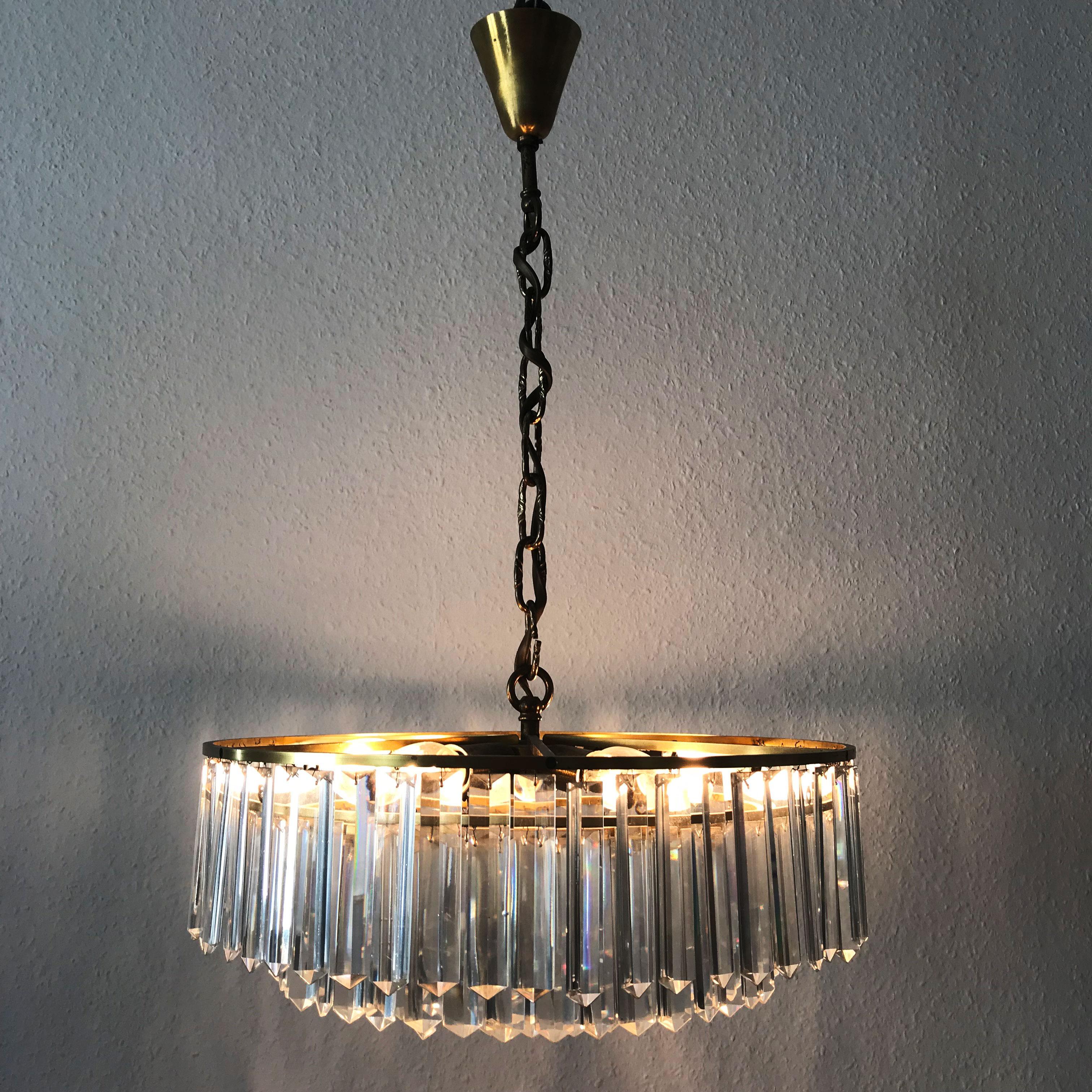 Austrian Crystal Glass Chandelier or Pendant Lamp by Bakalowits & Söhne, Vienna, 1950s For Sale