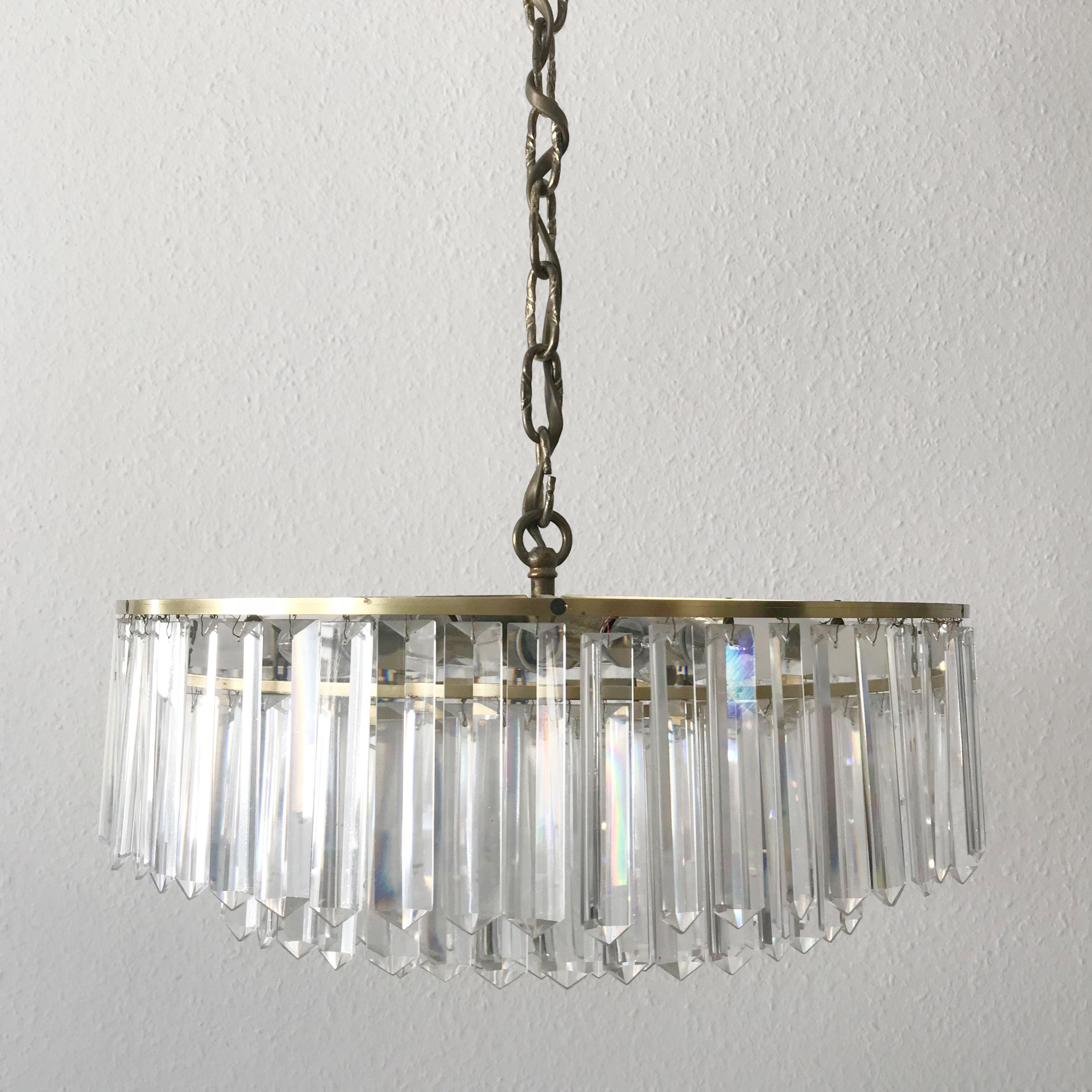 Faceted Crystal Glass Chandelier or Pendant Lamp by Bakalowits & Söhne, Vienna, 1950s For Sale