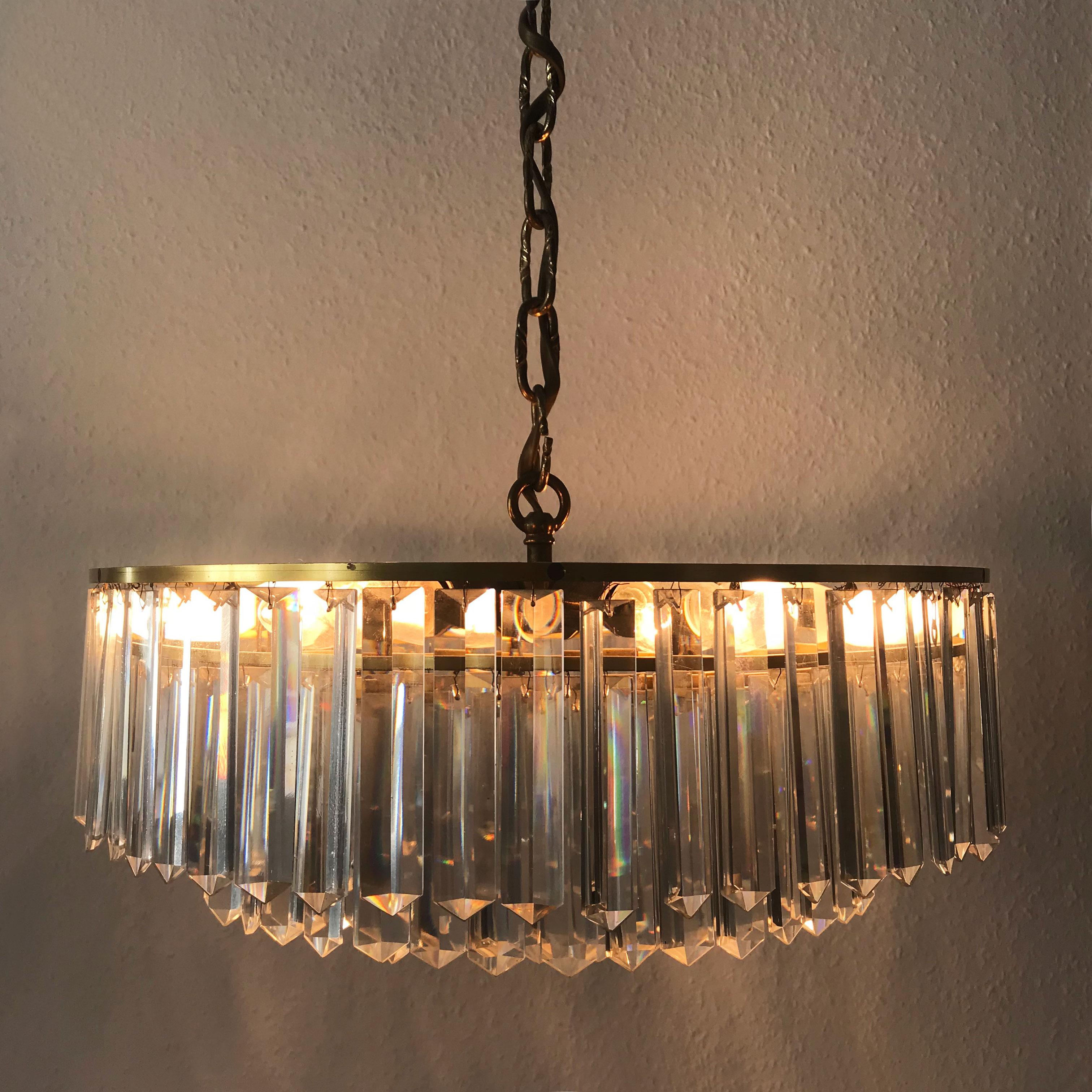 Crystal Glass Chandelier or Pendant Lamp by Bakalowits & Söhne, Vienna, 1950s In Good Condition For Sale In Munich, DE