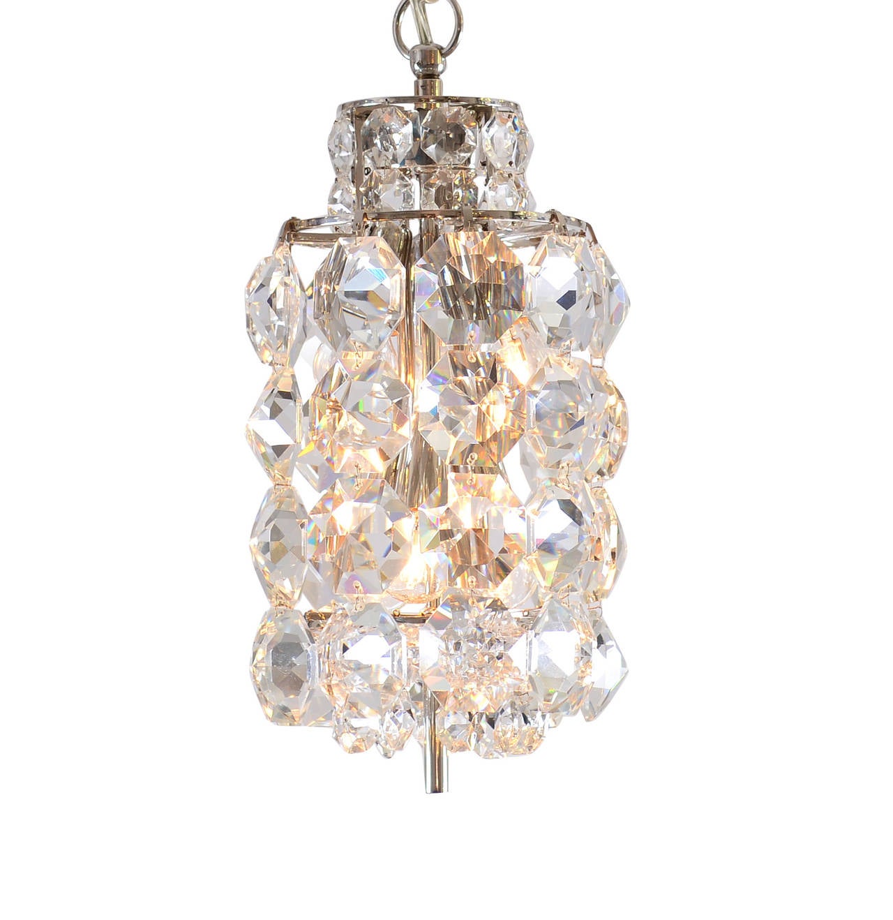 Beautiful pendant in the 1960-style, with very large hand-cut stones with 60mm diameter, the lamp-corpus itself is 40cm in height. 
Most components according to the UL regulations, with an additional charge we will UL-list and label our fixtures.

