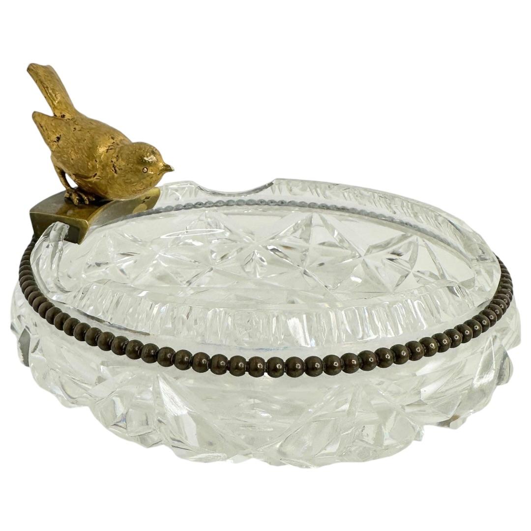 Cenicero de cristal para puros con figura de pájaro de bronce, Vintage, Austria, años 50 Moderno de mediados de siglo en venta