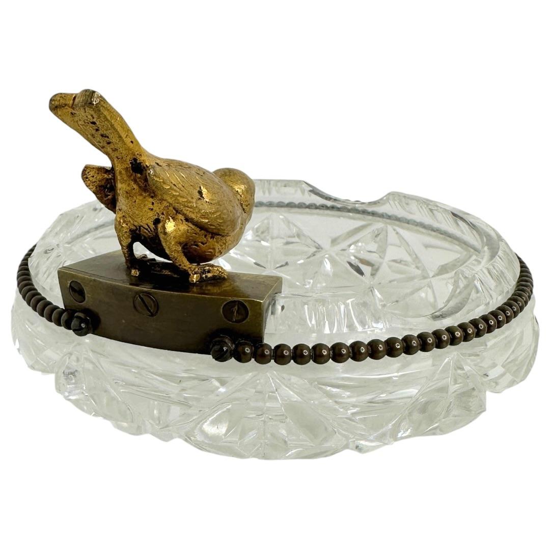 Cenicero de cristal para puros con figura de pájaro de bronce, Vintage, Austria, años 50 Austríaco en venta