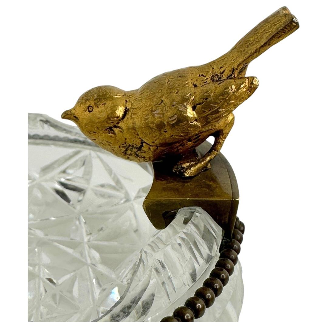 Cenicero de cristal para puros con figura de pájaro de bronce, Vintage, Austria, años 50 mediados del siglo XX en venta