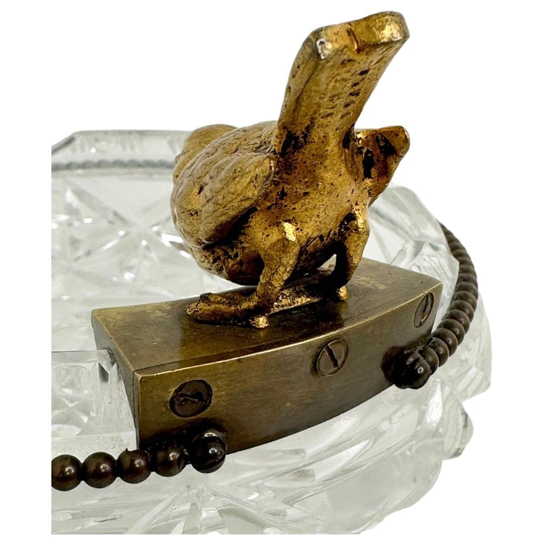 Cenicero de cristal para puros con figura de pájaro de bronce, Vintage, Austria, años 50 Bronce en venta