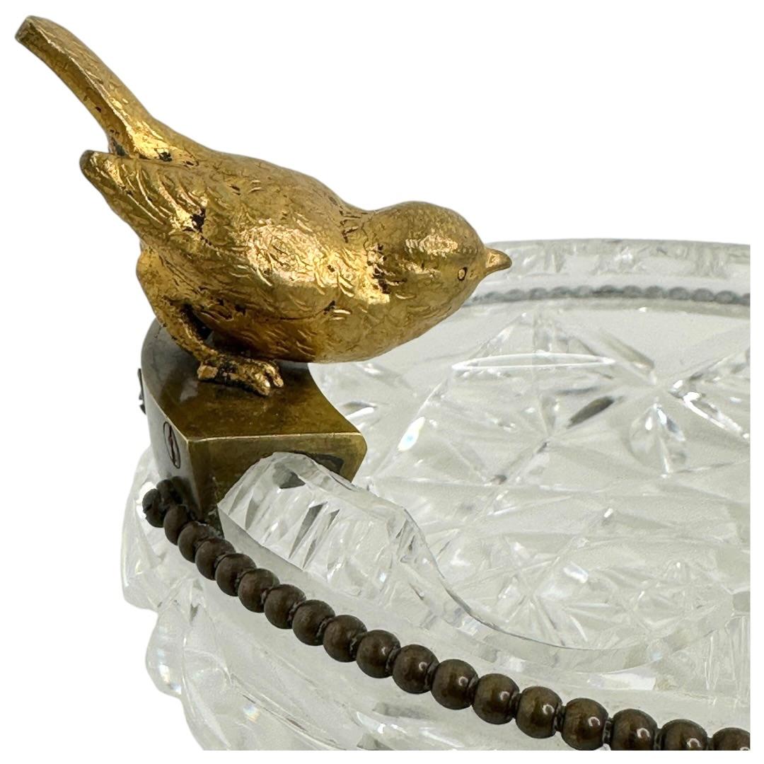 Cenicero de cristal para puros con figura de pájaro de bronce, Vintage, Austria, años 50 en venta 1