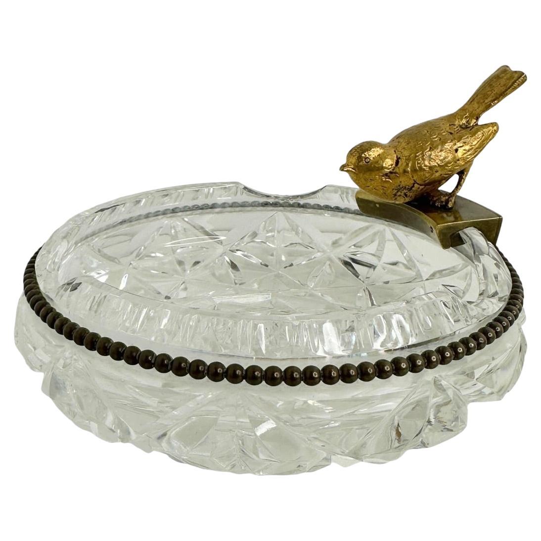 Cenicero de cristal para puros con figura de pájaro de bronce, Vintage, Austria, años 50 en venta