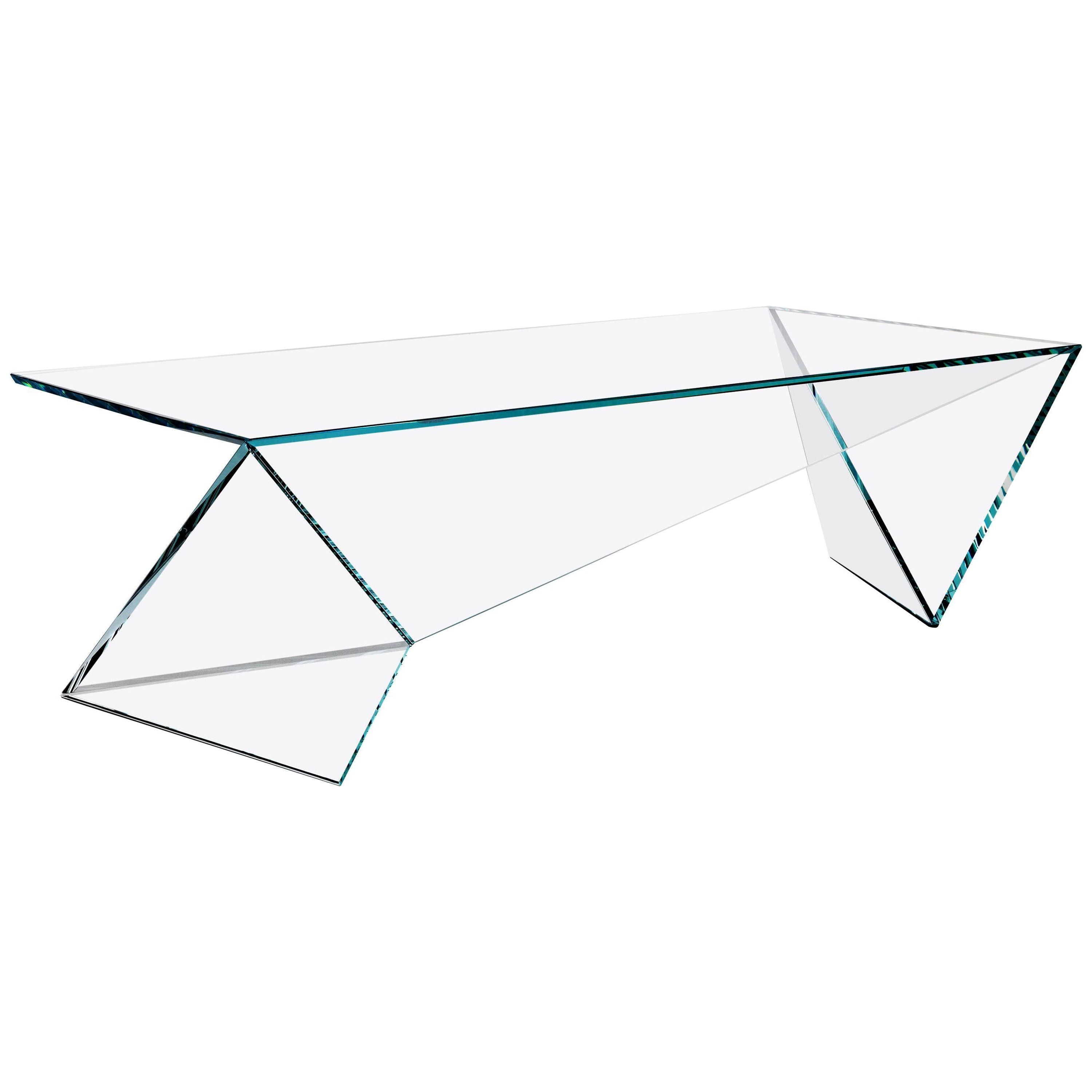 Crystal Glass Coffee Table, Transparent Origami Contemporary Design Italy