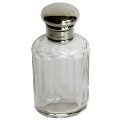 Crystal Glass Cologne or Perfume Bottle with Sterling Silver Top, London, 1926