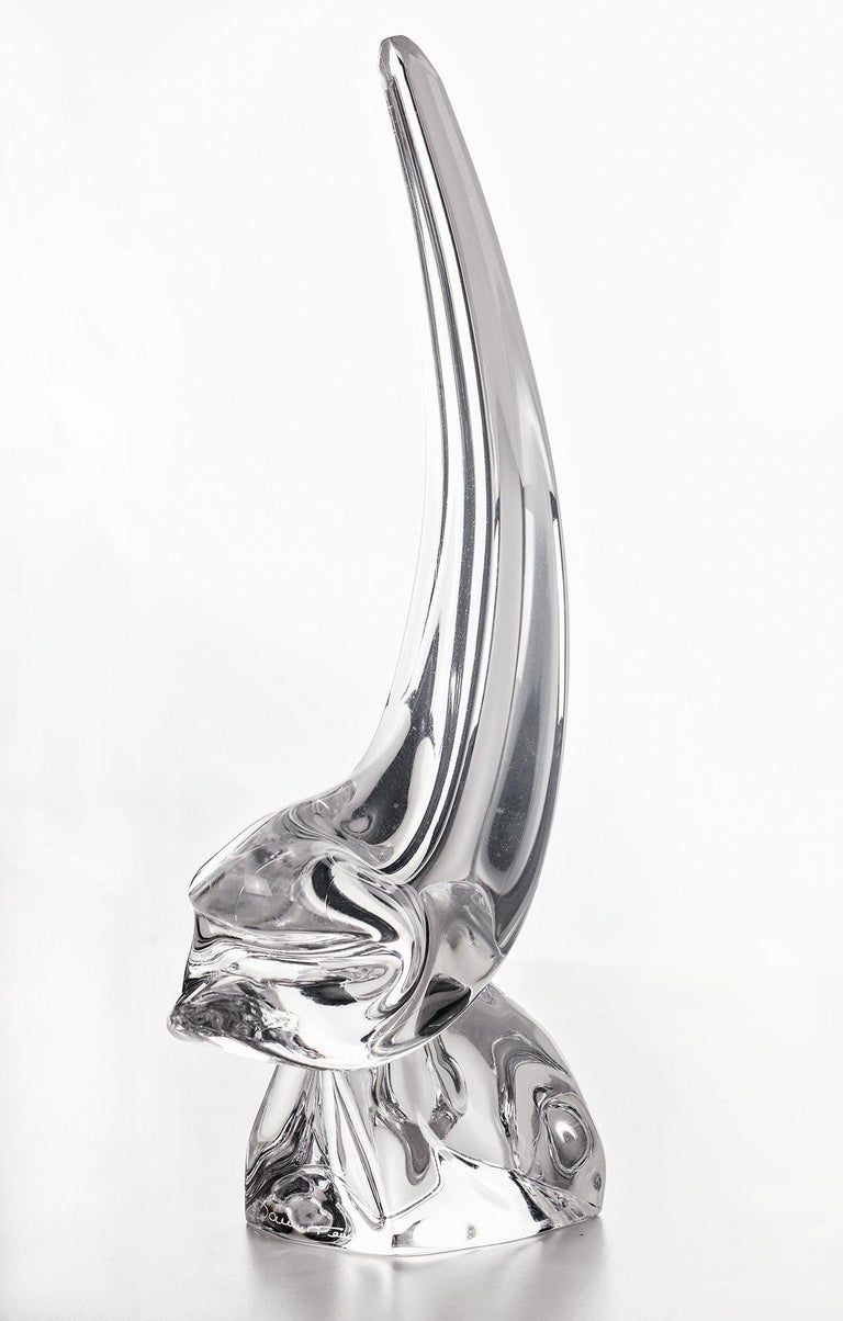 Hand-Crafted Crystal Glass Dolphin Sculpture by Daum France, 1960s For Sale