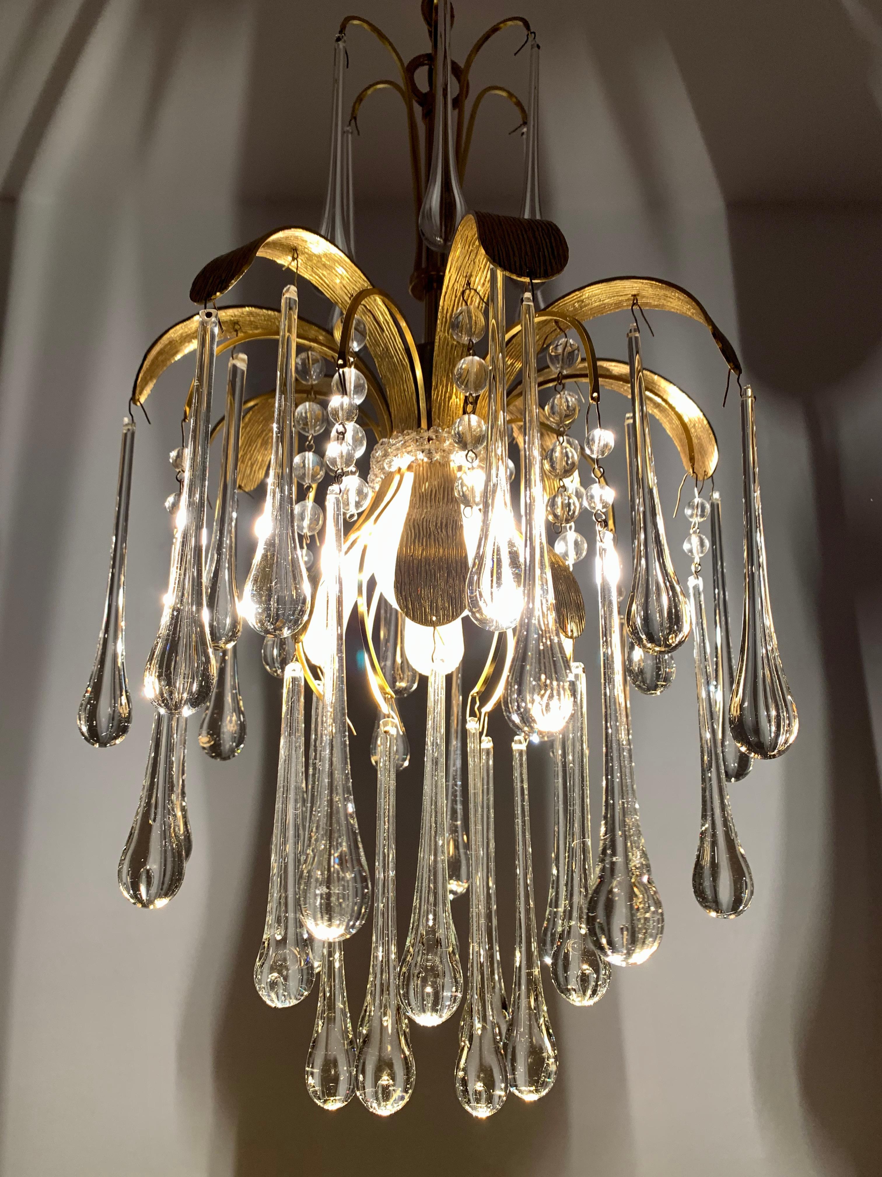 Lampadario a goccia in vetro di Palwa in vendita 4