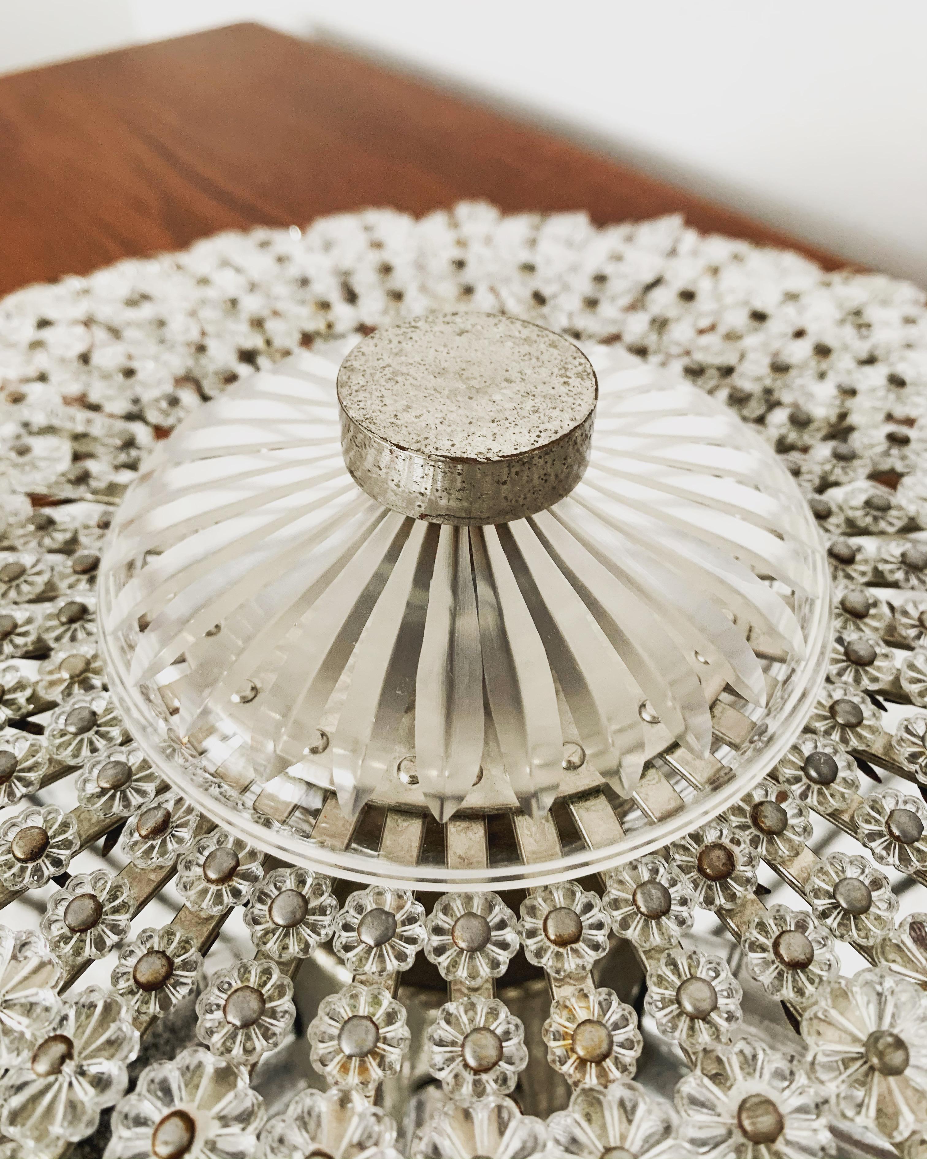Mid-20th Century Crystal Glass Flush Light  For Sale