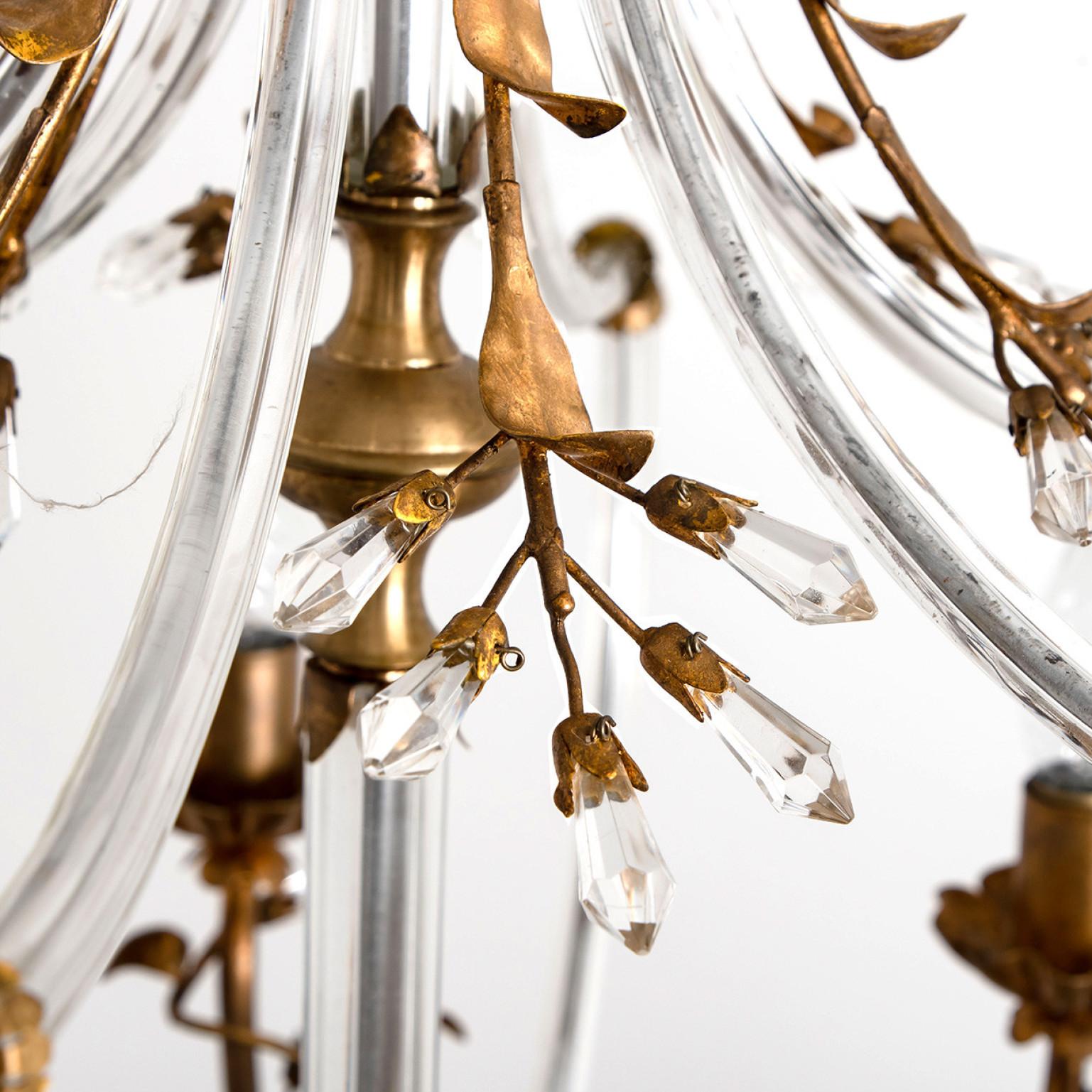 Crystal Glass Gilt Brass 6-Light Chandelier by Palwa, 1960s For Sale 3