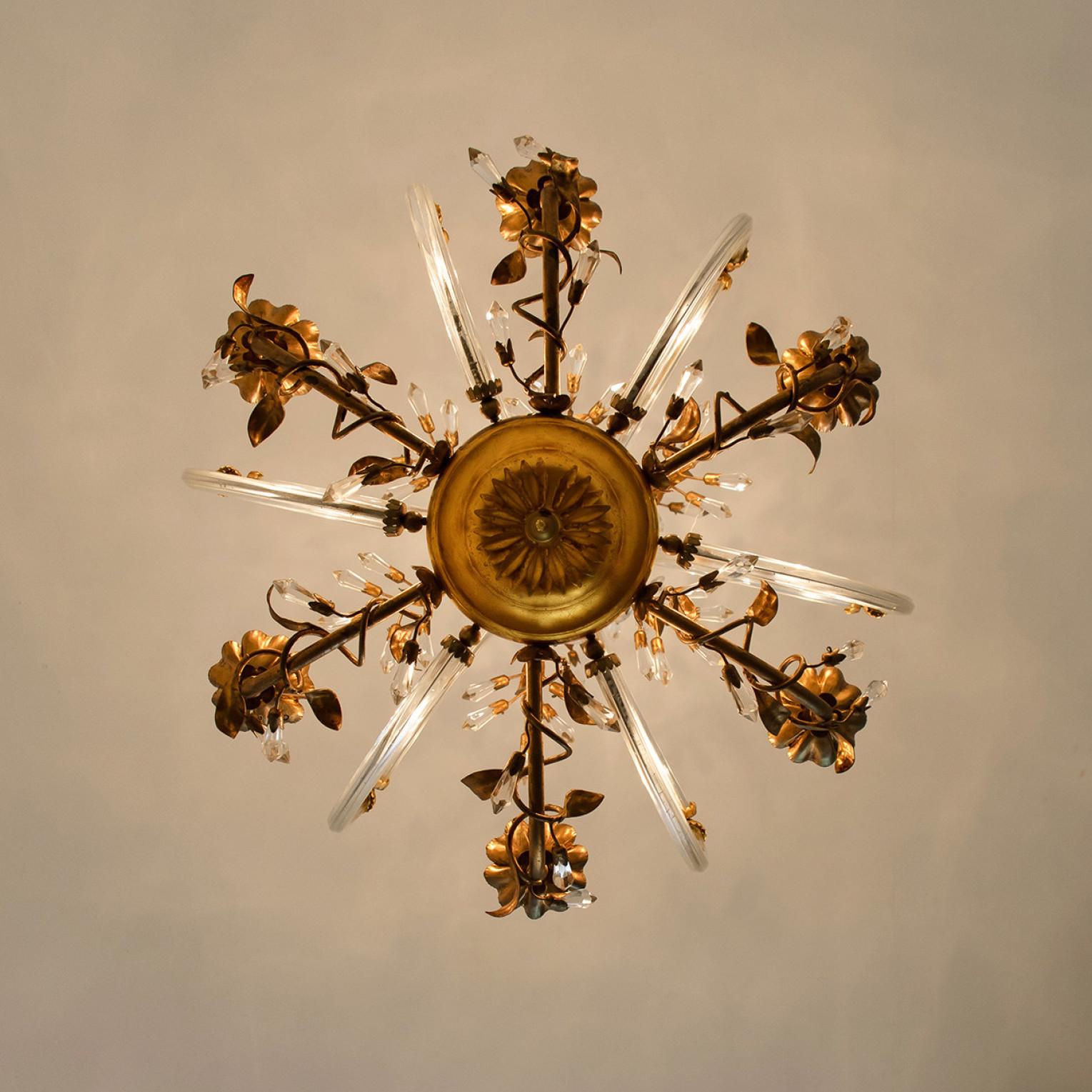 Crystal Glass Gilt Brass 6-Light Chandelier by Palwa, 1960s For Sale 5