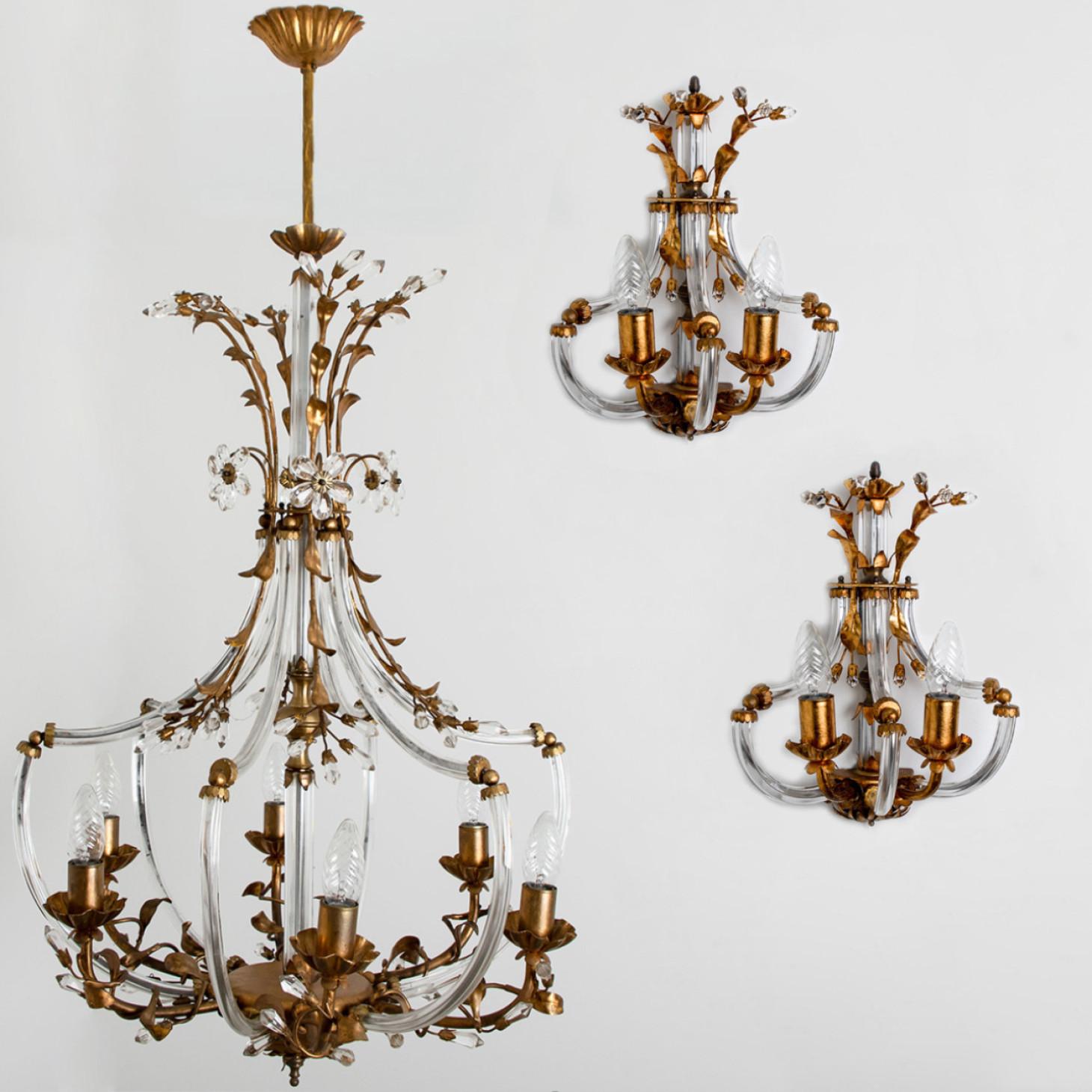 Crystal Glass Gilt Brass 6-Light Chandelier by Palwa, 1960s For Sale 6
