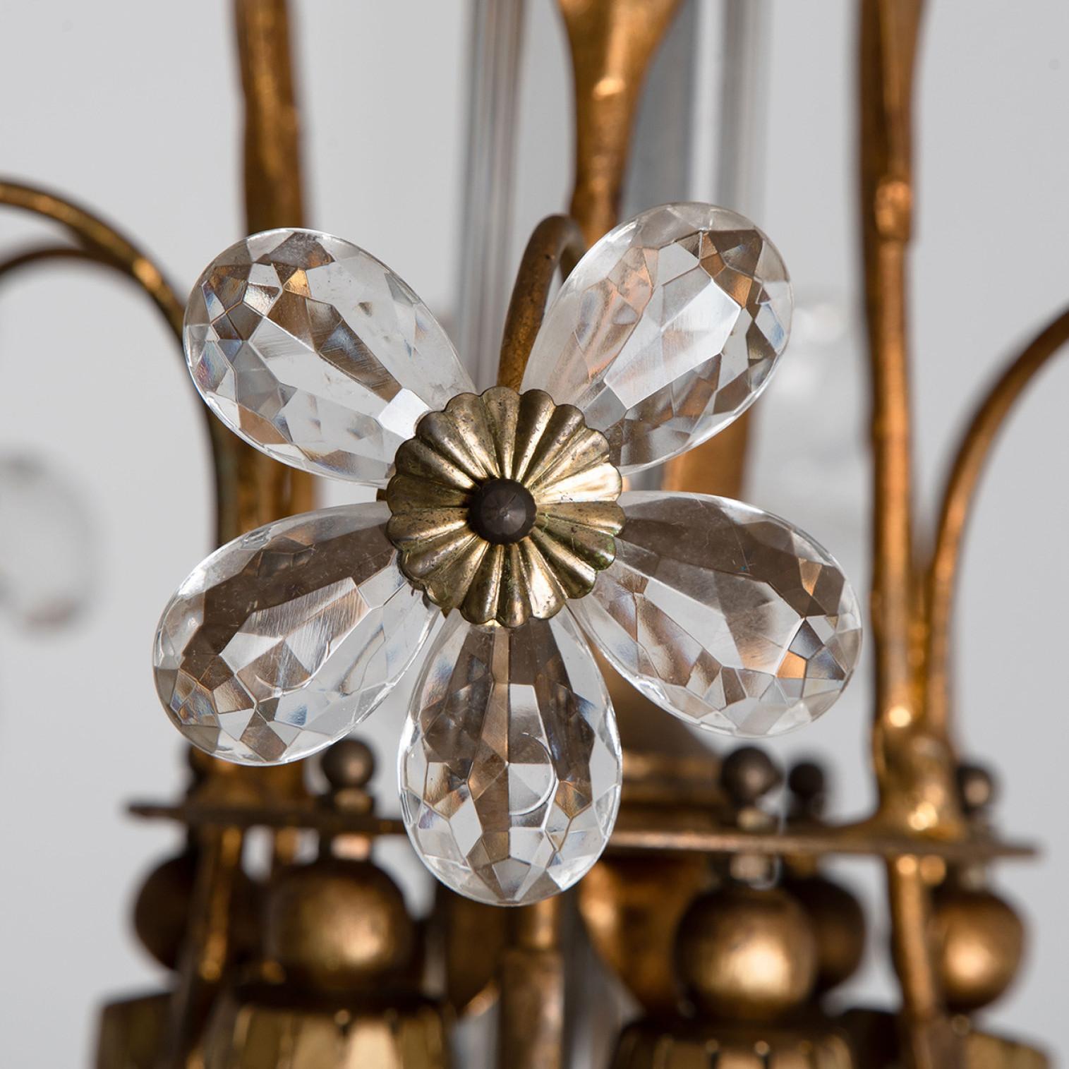 Crystal Glass Gilt Brass 6-Light Chandelier by Palwa, 1960s For Sale 1