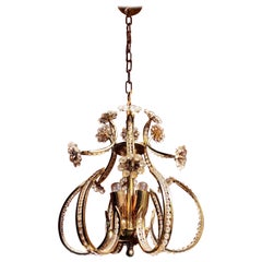 Lampadario in vetro cristallo e ottone dorato di Palwa, anni '60