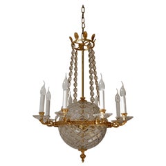 Crystal Glass Globe and Brass Chandelier
