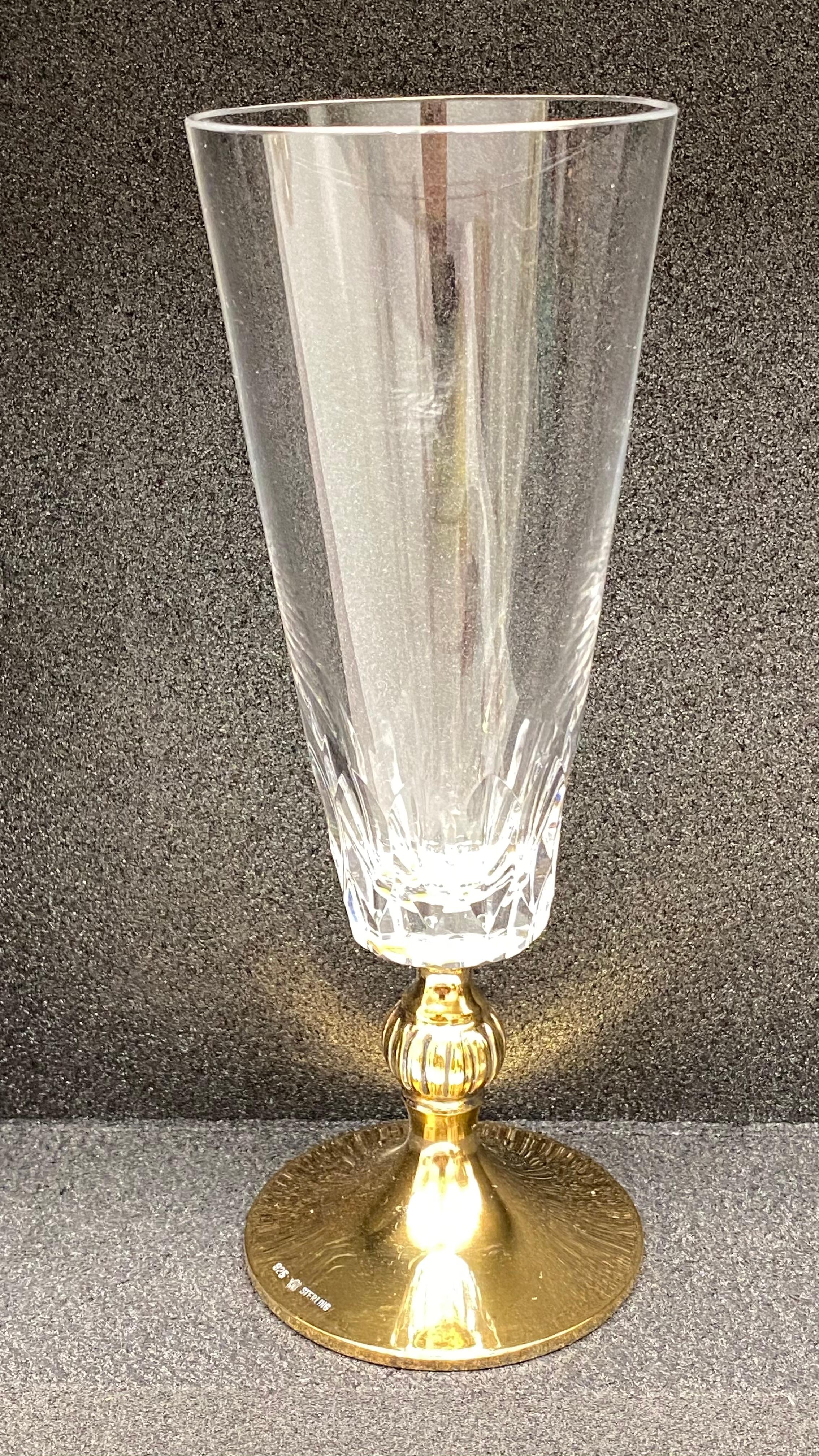 Austrian Crystal Glass gold plated Sterling Stem, Vintage Estate from Austria For Sale