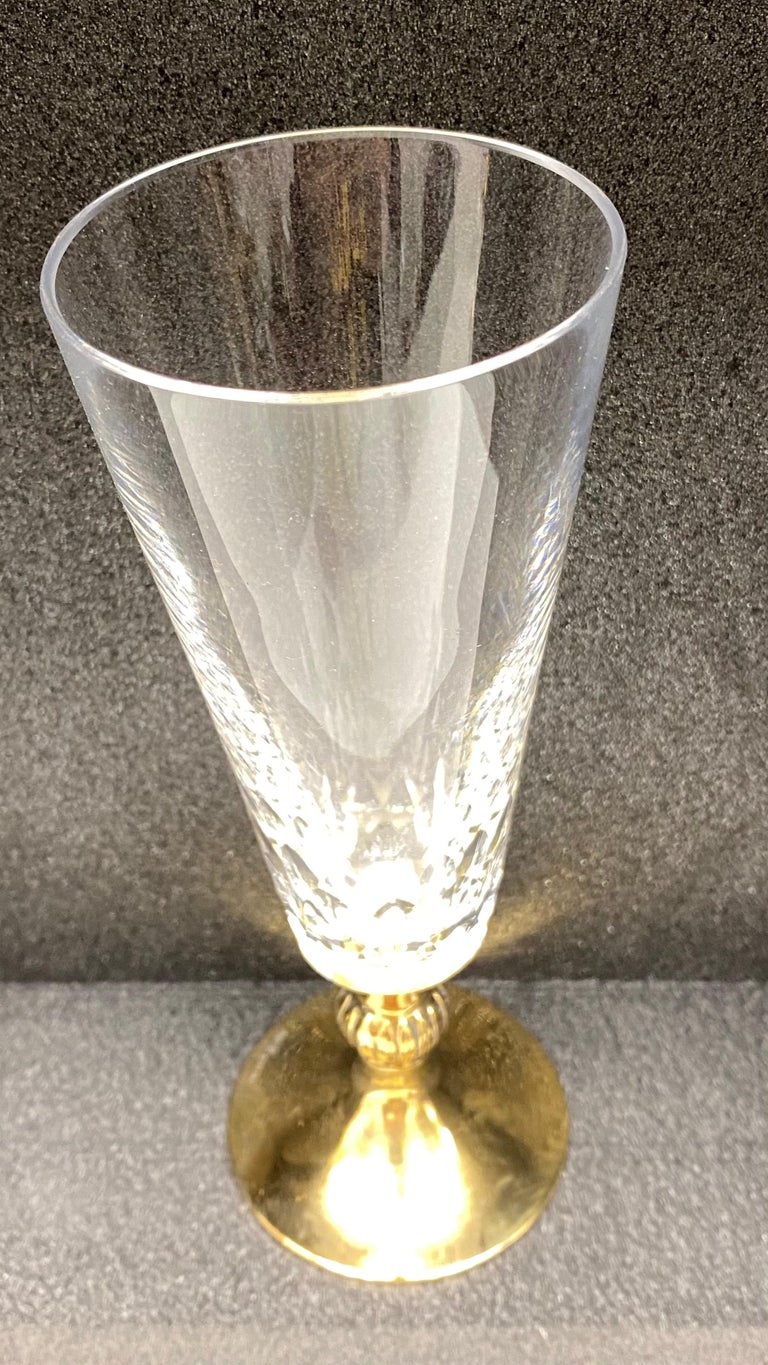 Crystal Glass Gold-Plated Sterling Stem, Vintage Estate from Austria In Good Condition For Sale In Nuernberg, DE