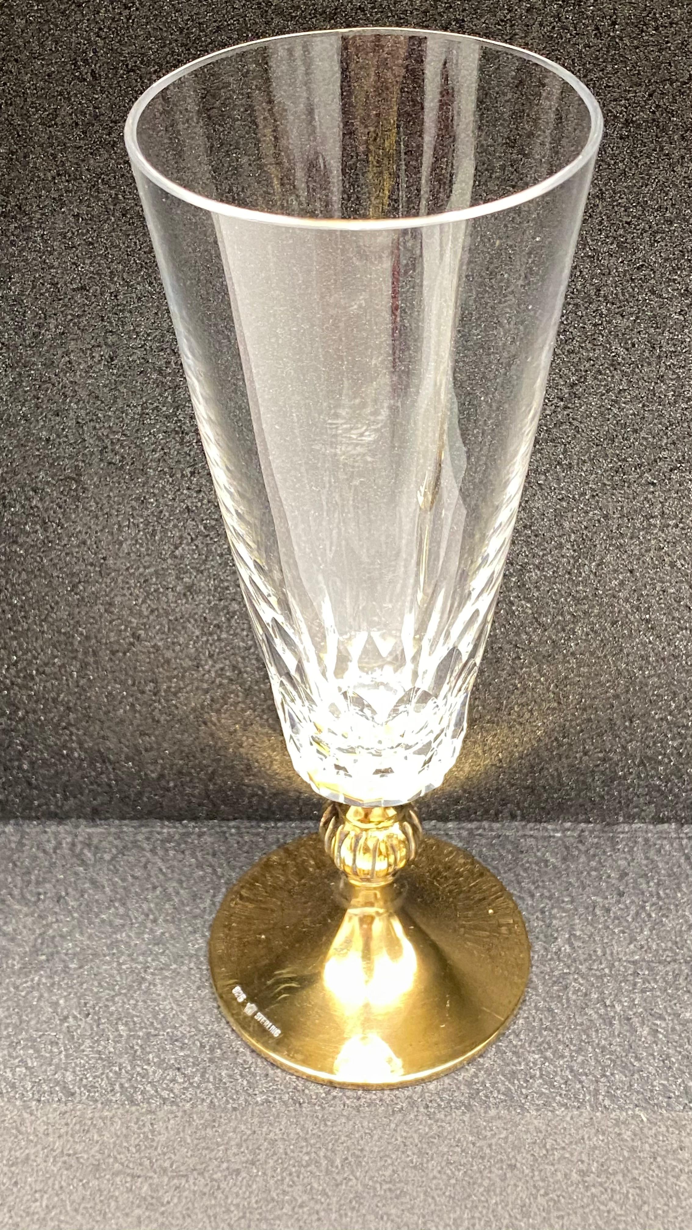 Crystal Glass gold plated Sterling Stem, Vintage Estate from Austria In Good Condition For Sale In Nuernberg, DE