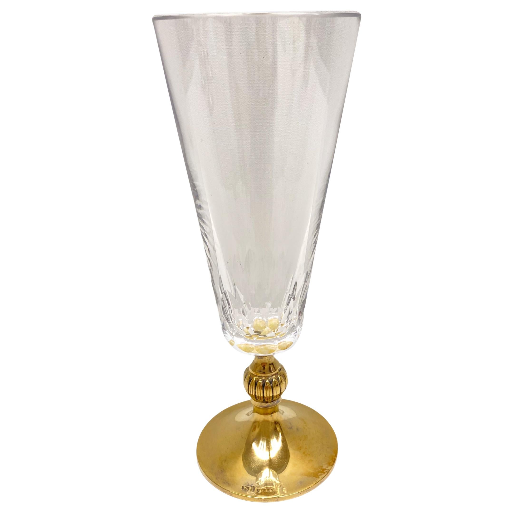 Crystal Glass Gold-Plated Sterling Stem, Vintage Estate from Austria