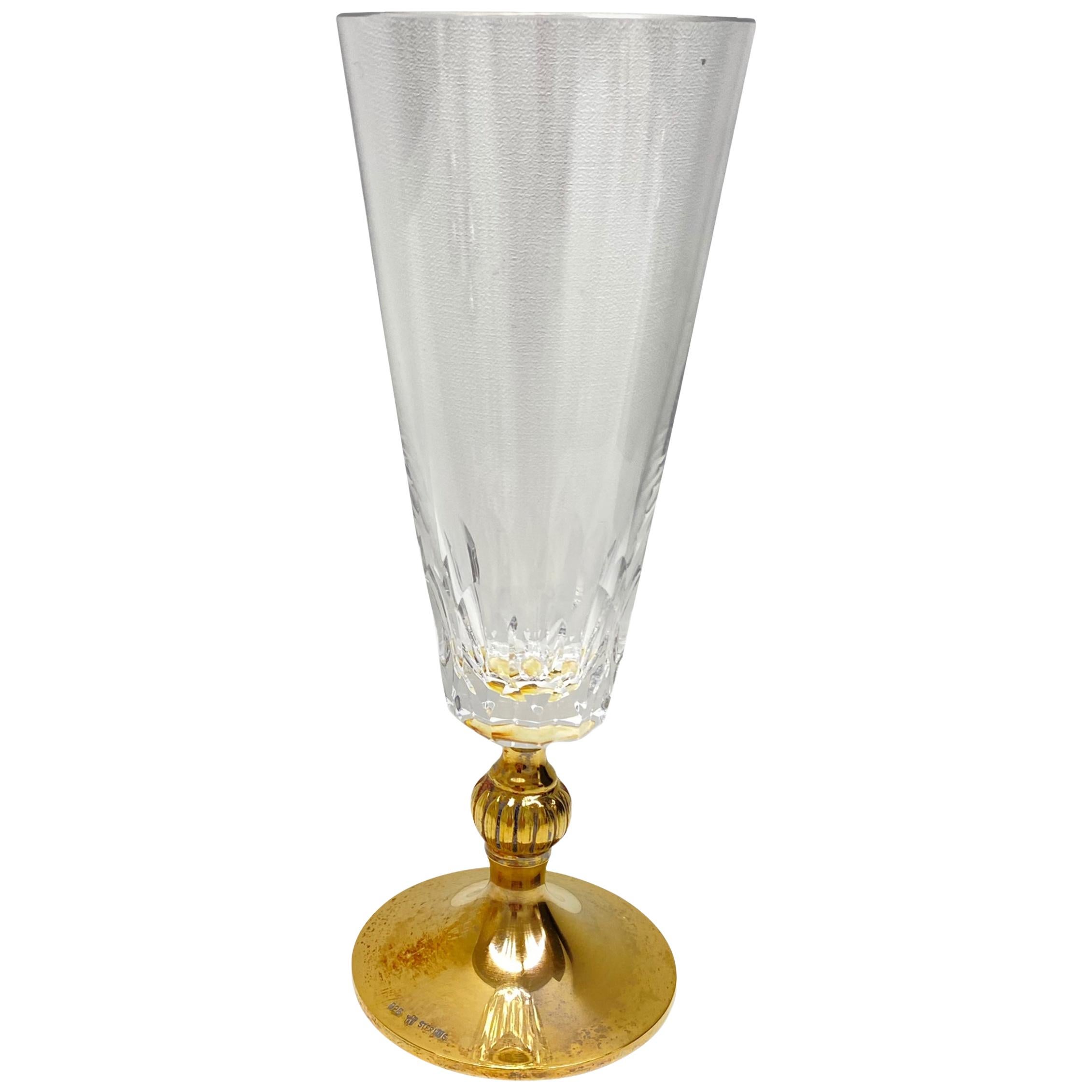 Crystal Glass gold plated Sterling Stem, Vintage Estate from Austria For Sale