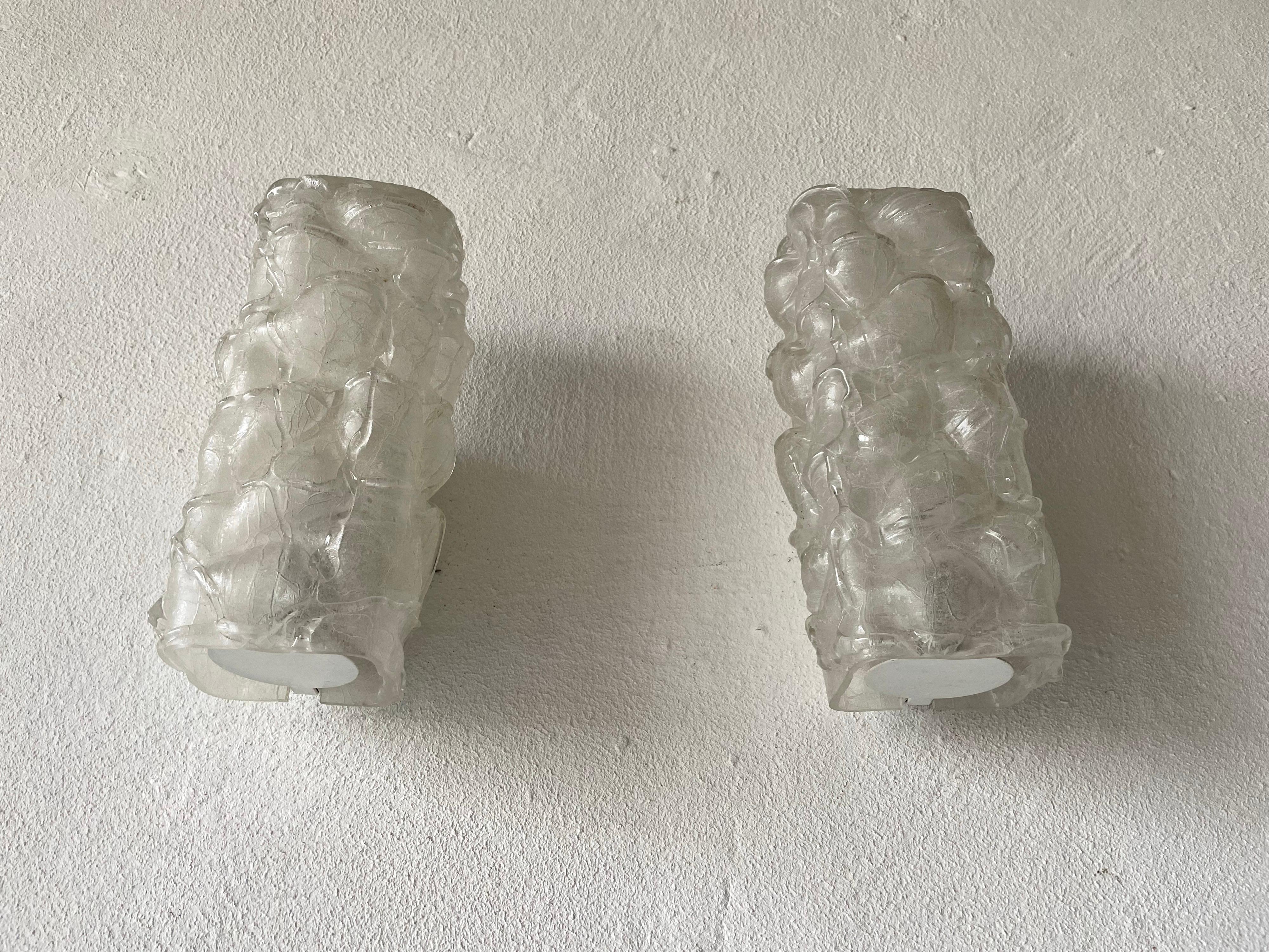 Mid-Century Modern Crystal Glass in Exceptional Shape Pair of Rare Sconces by Doria, 1960s, Germany For Sale