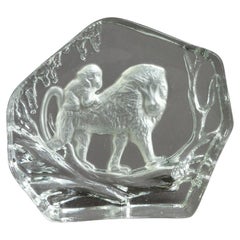 Vintage Crystal Glass Intaglio Paperweight Sculpture of a Baboon