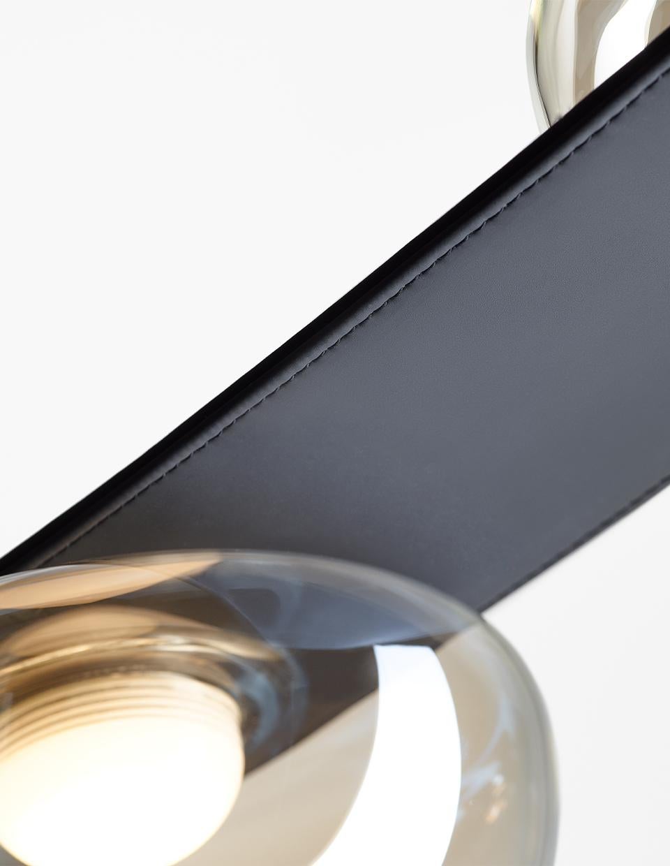 Crystal Glass & Leather Pendant Lamp, Dew Drops by Boris Klimek 'Set of 2' For Sale 5