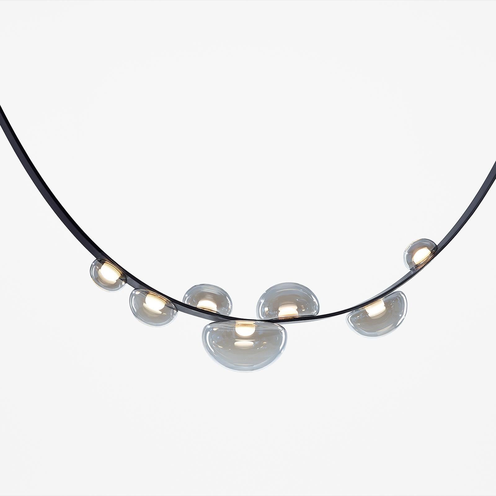 Crystal Glass & Leather Pendant Lamp, Dew Drops by Boris Klimek 'Set of 2' For Sale 1