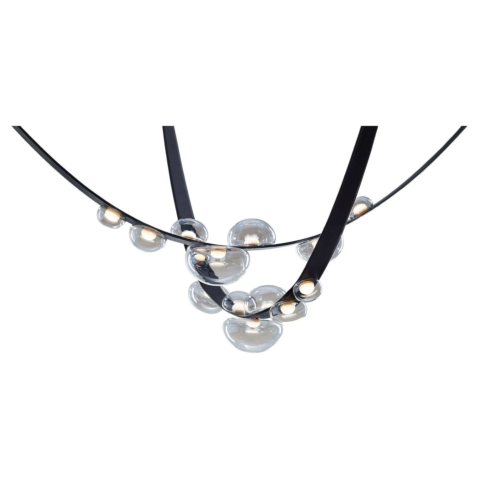 Crystal Glass & Leather Pendant Lamp, Dew Drops by Boris Klimek 'Set of 2' For Sale