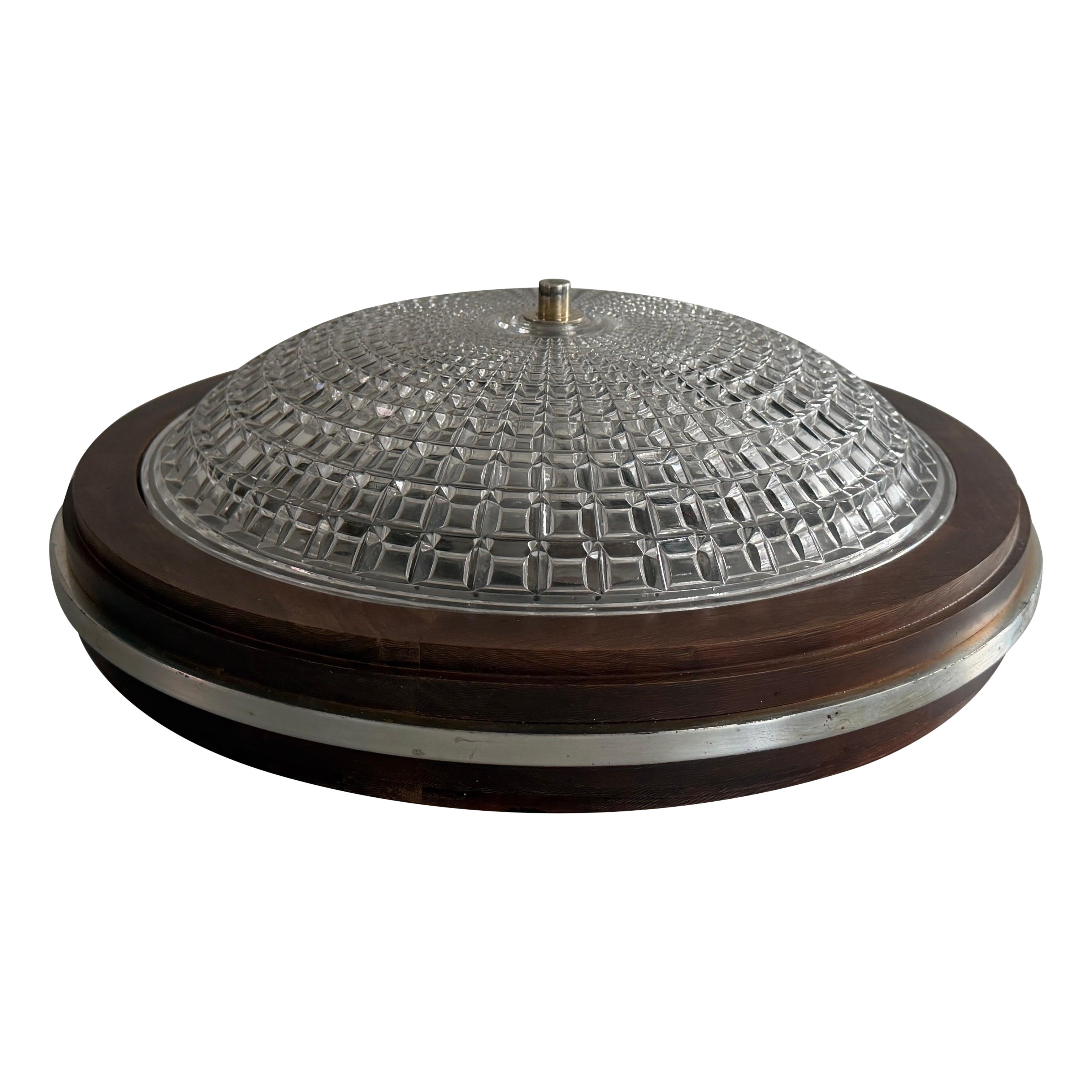 Lampada ad incasso con base in vetro di cristallo e Wood Wood, 1960, Svizzera in vendita