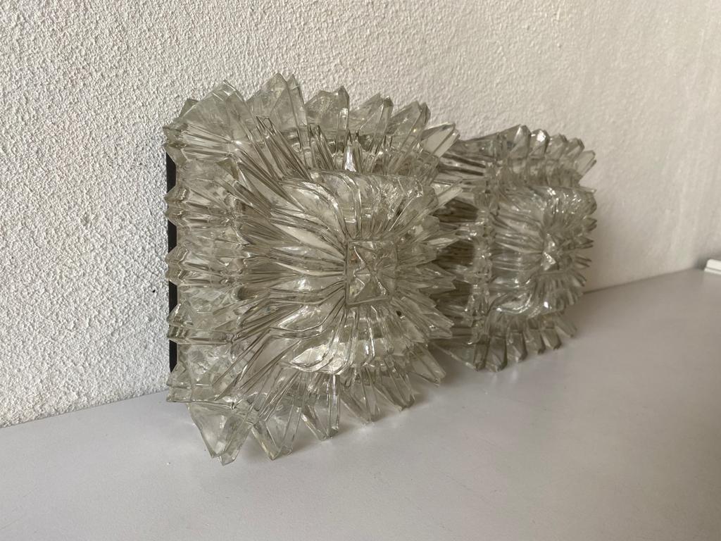 Mid-Century Modern Crystal Glass Pair of Sconces or Ceiling Lamps by Limburg, 1960s, Germany