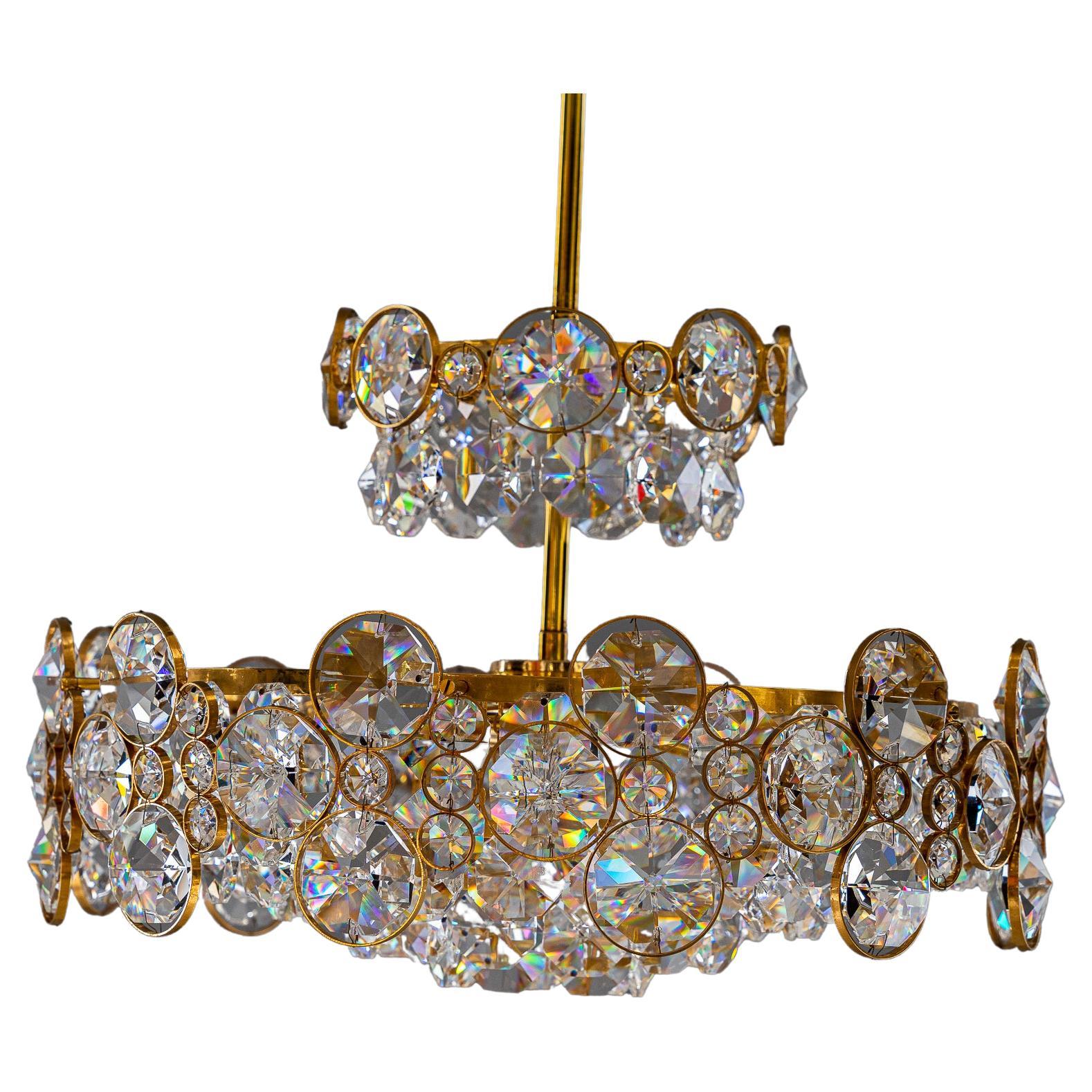 Crystal Glass "Palwa" Chandelier Around 1970s For Sale