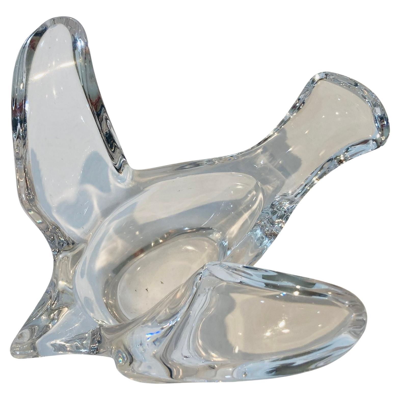 Crystal Glass Peace Dove Vide Poche Catchall Ashtray Paperweight Dish 1980s