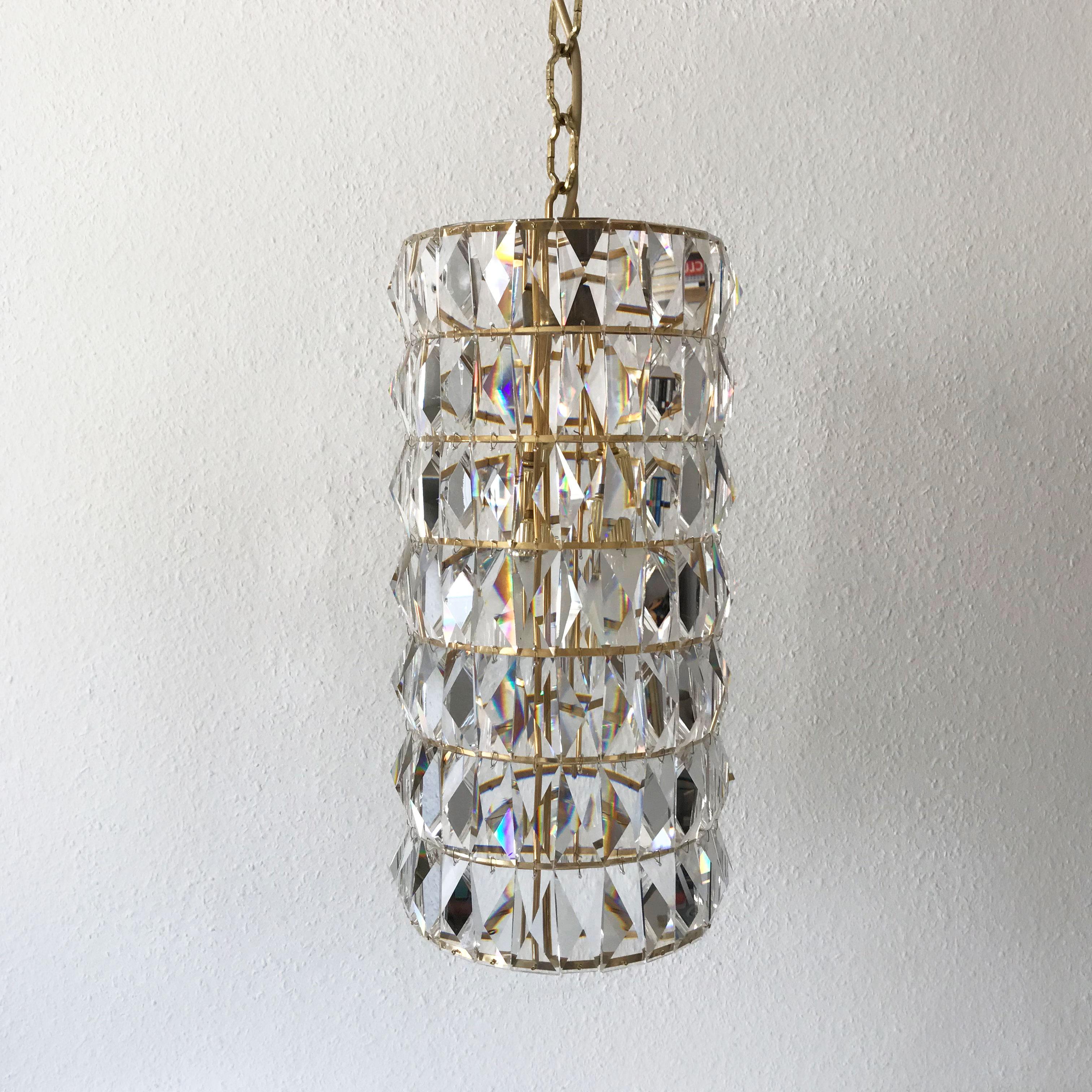 Mid-Century Modern Crystal Glass Pendant Lamp or Chandelier by Bakalowits & Söhne Vienna Austria For Sale