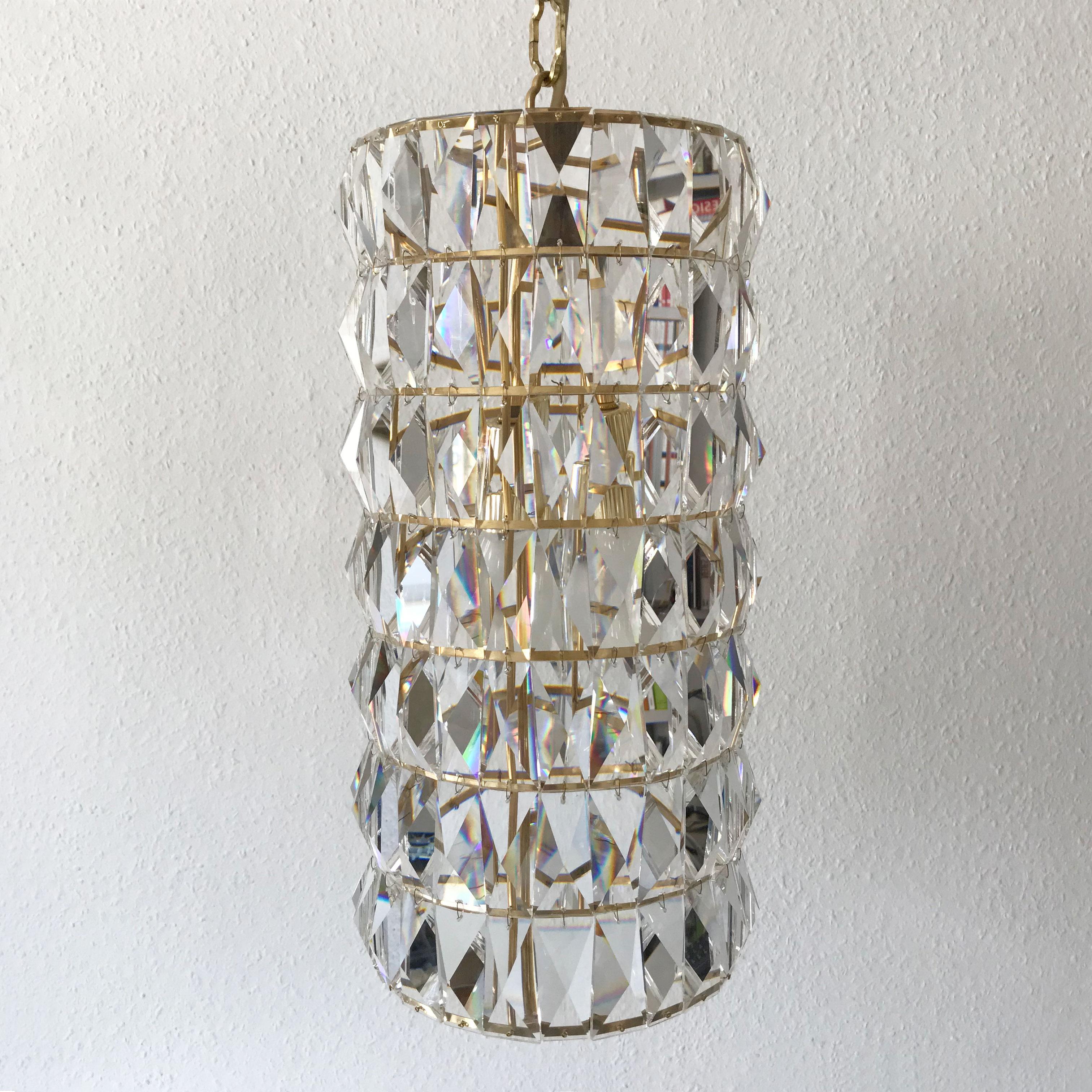 Faceted Crystal Glass Pendant Lamp or Chandelier by Bakalowits & Söhne Vienna Austria For Sale