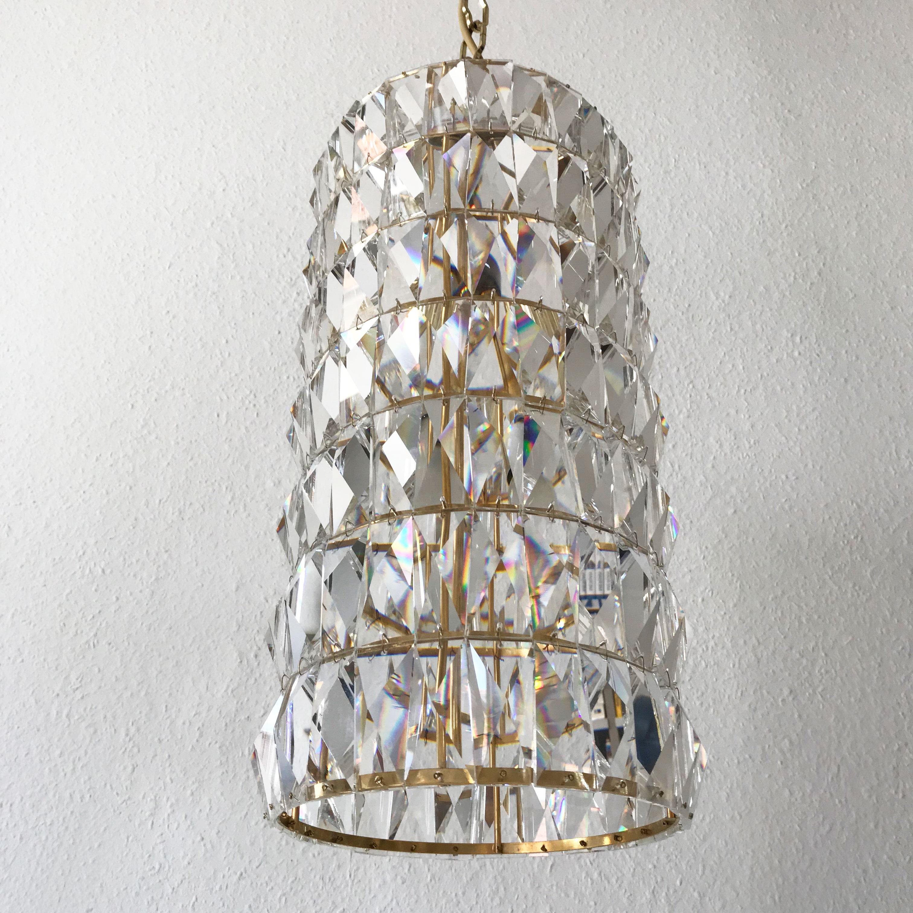 Mid-20th Century Crystal Glass Pendant Lamp or Chandelier by Bakalowits & Söhne Vienna Austria For Sale
