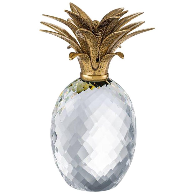 Crystal Glass Pineapple with Brass Crown For Sale at 1stDibs