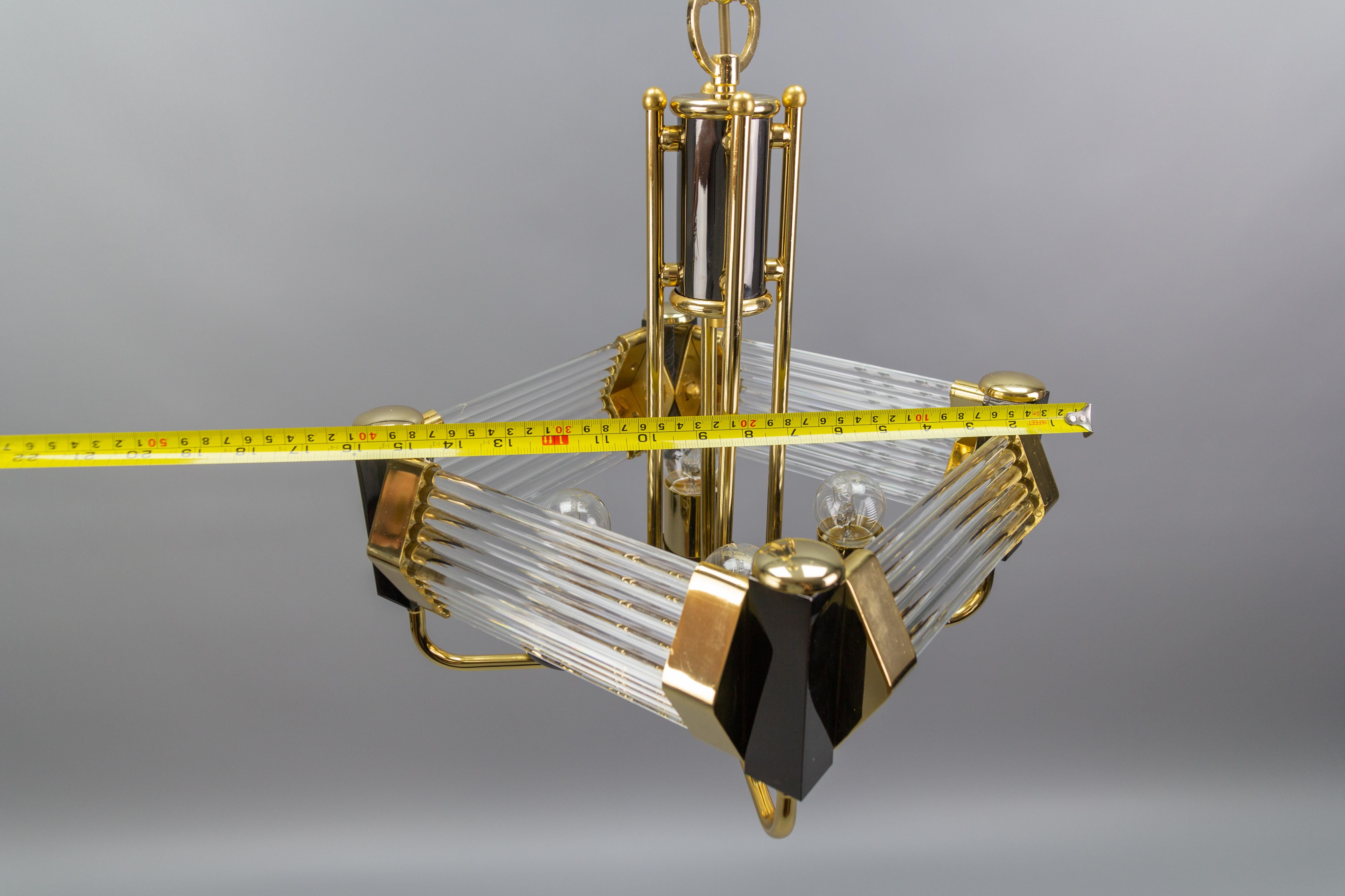 Crystal Glass Rods and Brass Four-Light Hanging Chandelier, 1970s For Sale 8