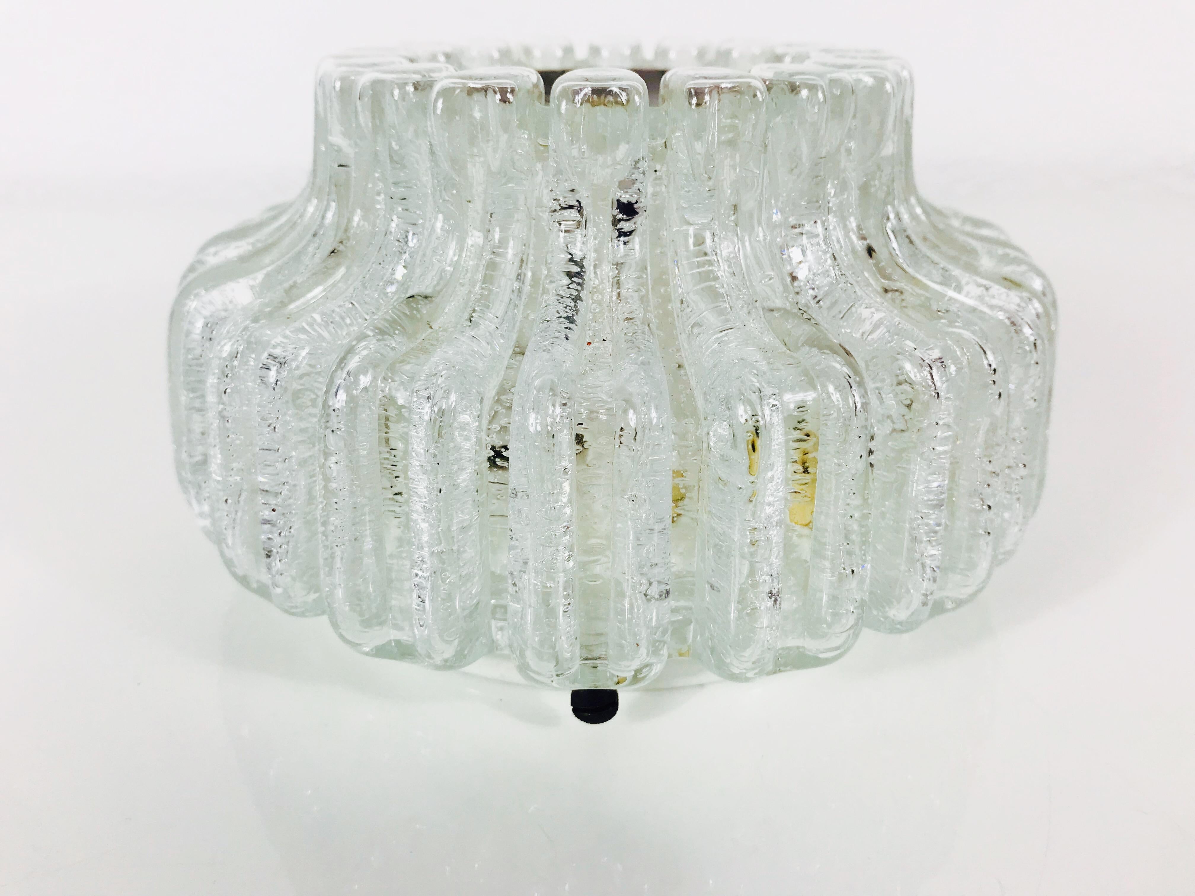 Crystal Glass Round Flush Mount by Glashütte Limburg, 1960s, Germany In Good Condition In Hagenbach, DE