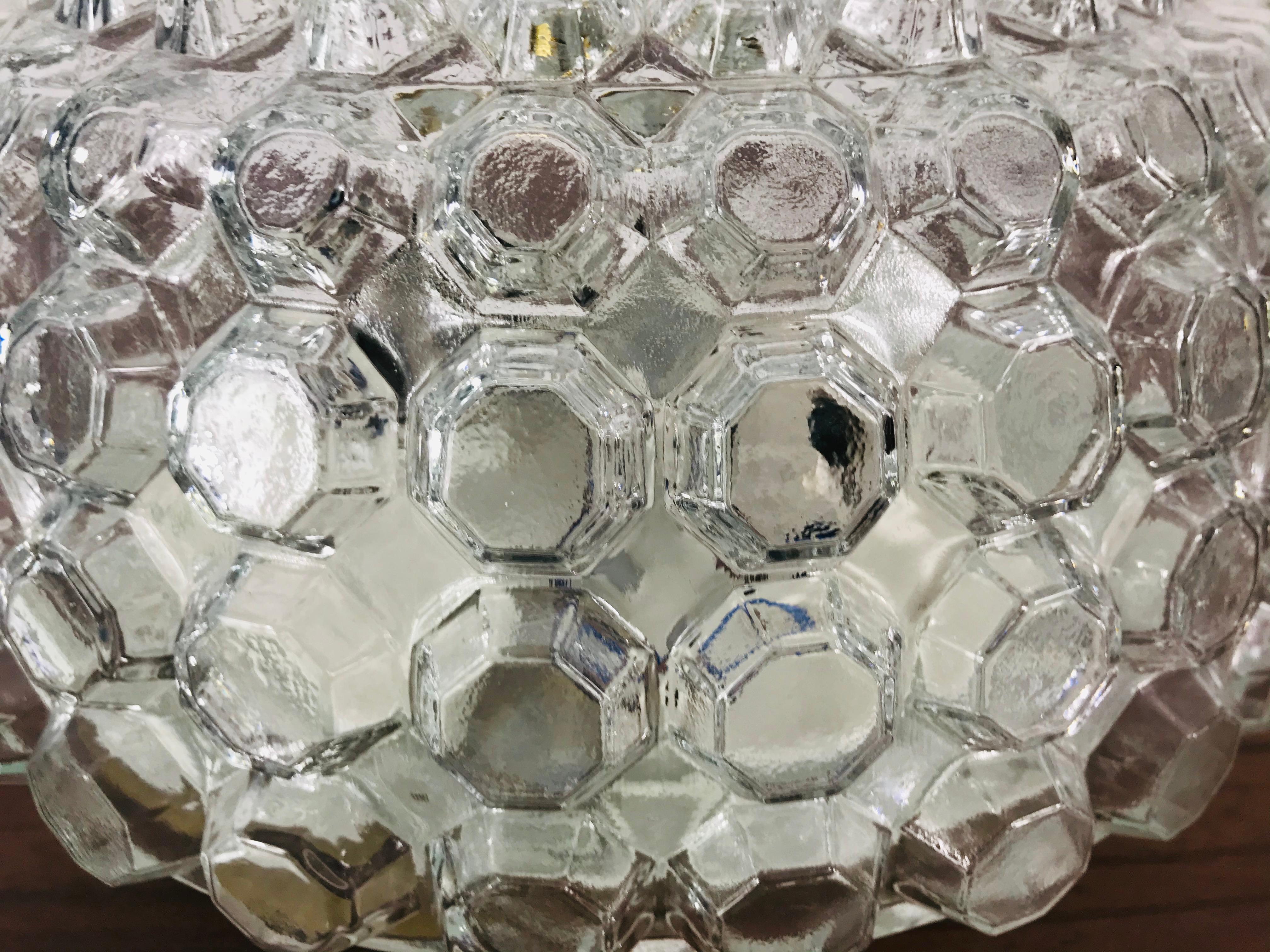 Crystal Glass Round Flush Mount by Glashütte Limburg, 1960s, Germany In Good Condition For Sale In Hagenbach, DE