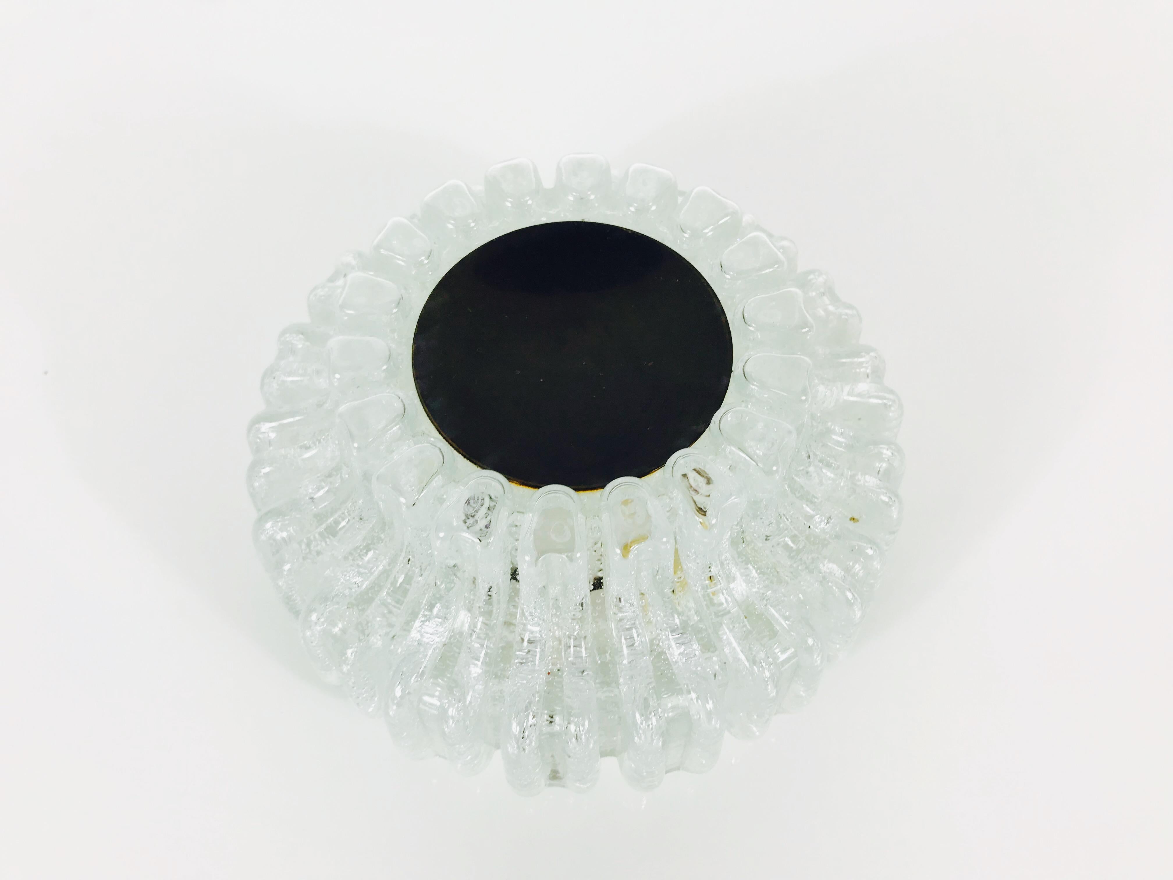 Mid-20th Century Crystal Glass Round Flush Mount by Glashütte Limburg, 1960s, Germany