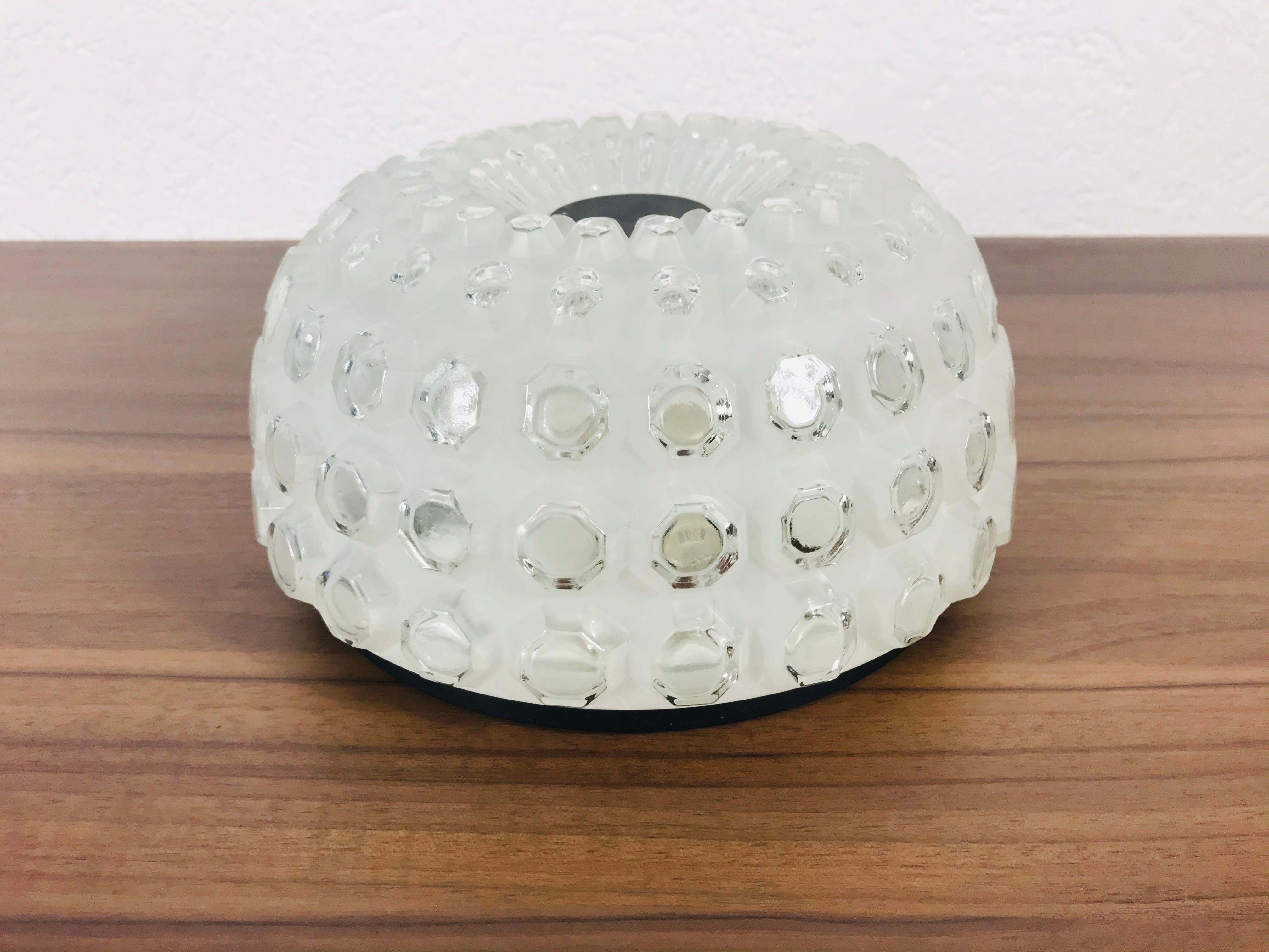 Mid-20th Century Crystal Glass Round Flush Mount by Glashütte Limburg, 1960s, Germany For Sale