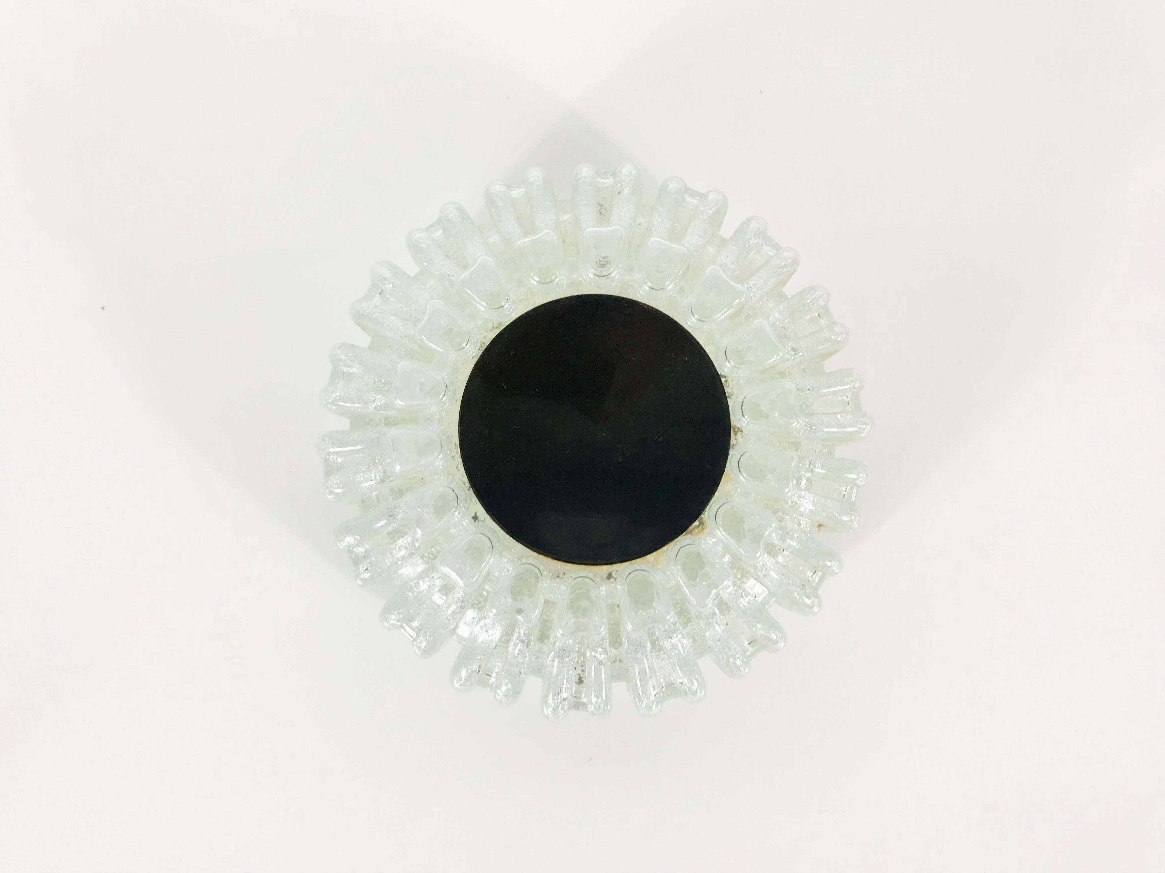 Aluminum Crystal Glass Round Flush Mount by Glashütte Limburg, 1960s, Germany