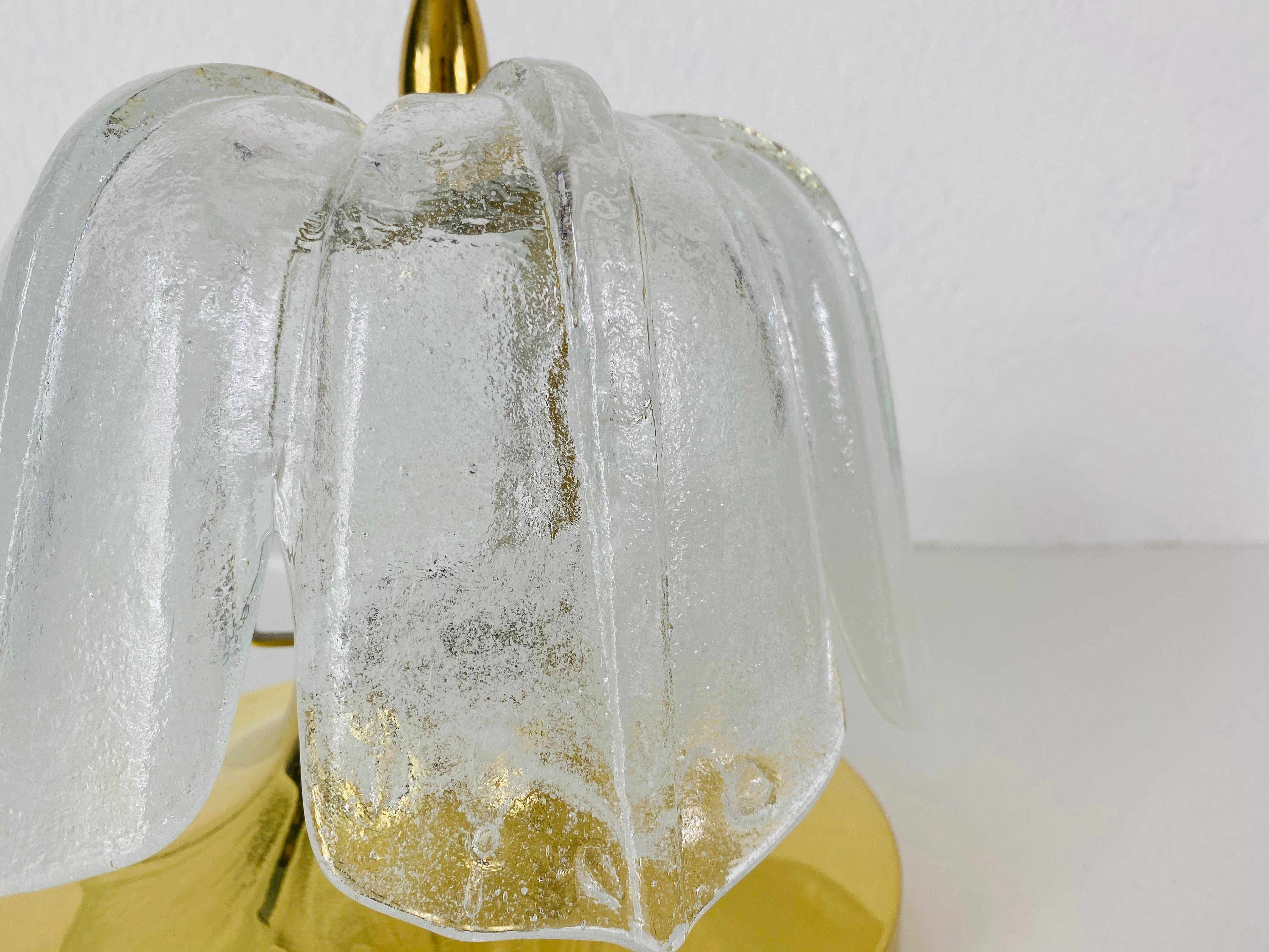 Brass Crystal Glass Round Flushmount by Glashütte Limburg, 1960s, Germany For Sale