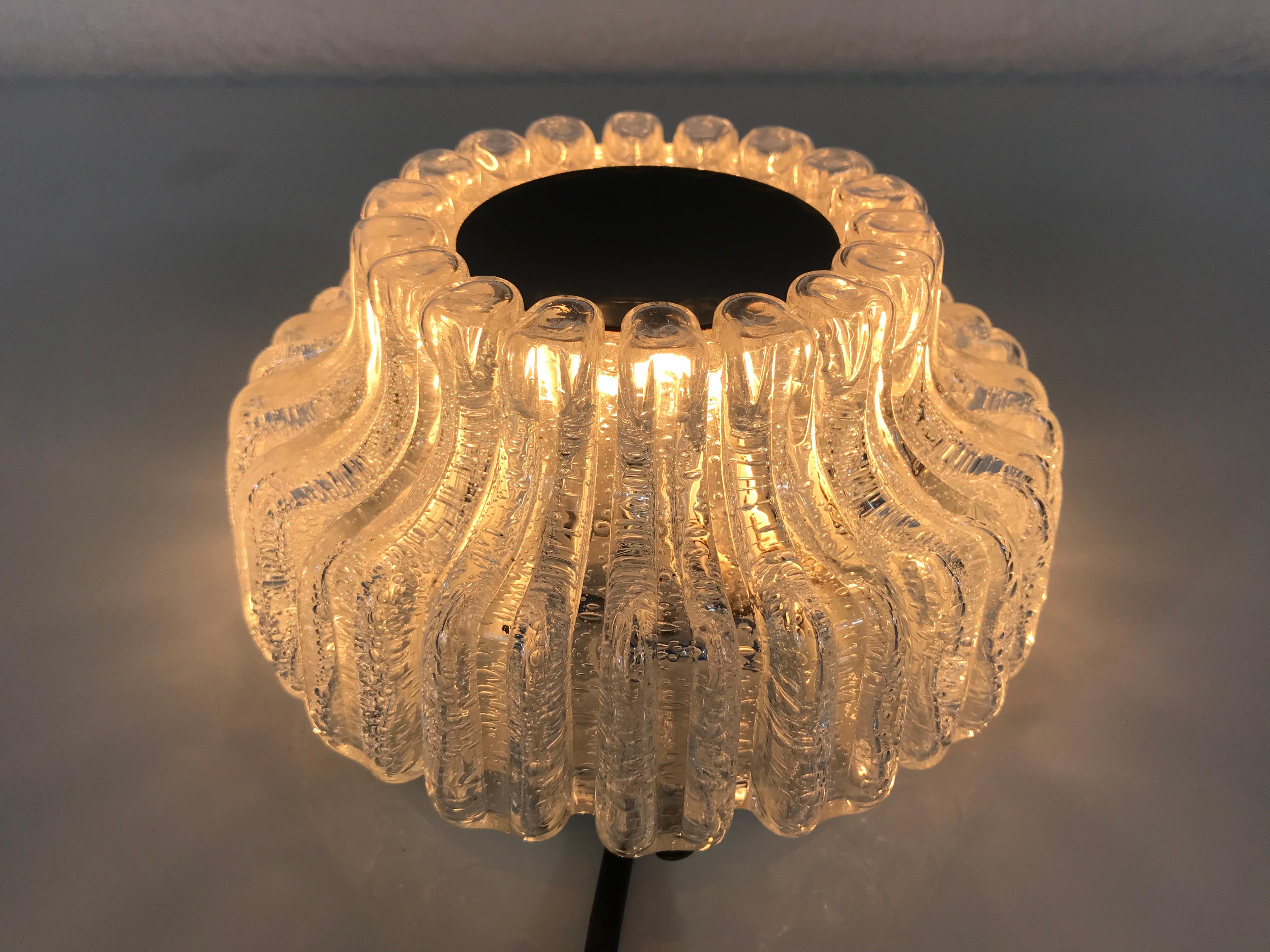 Crystal Glass Round Flush Mount by Glashütte Limburg, 1960s, Germany 1