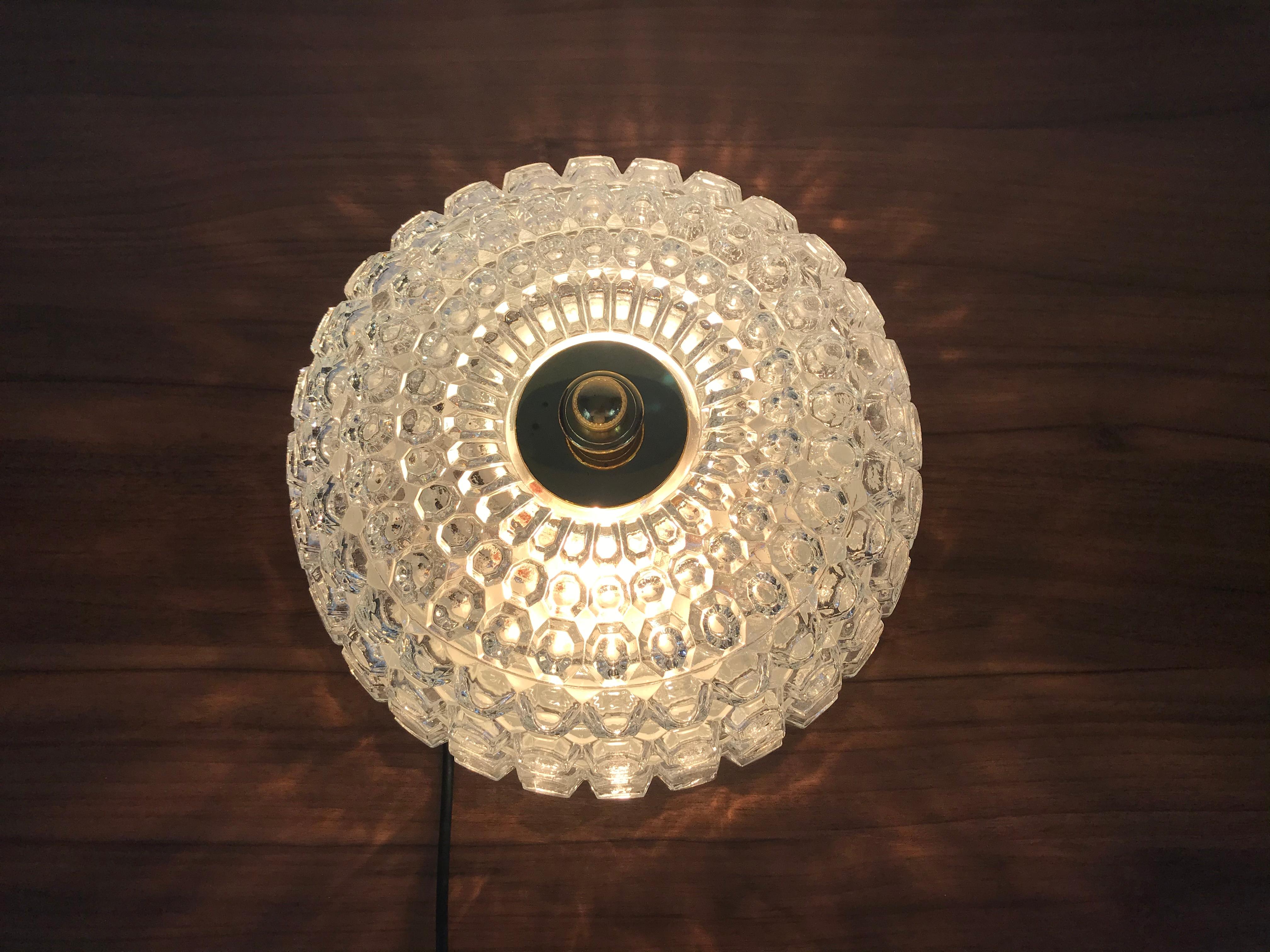 Crystal Glass Round Flush Mount by Glashütte Limburg, 1960s, Germany For Sale 1